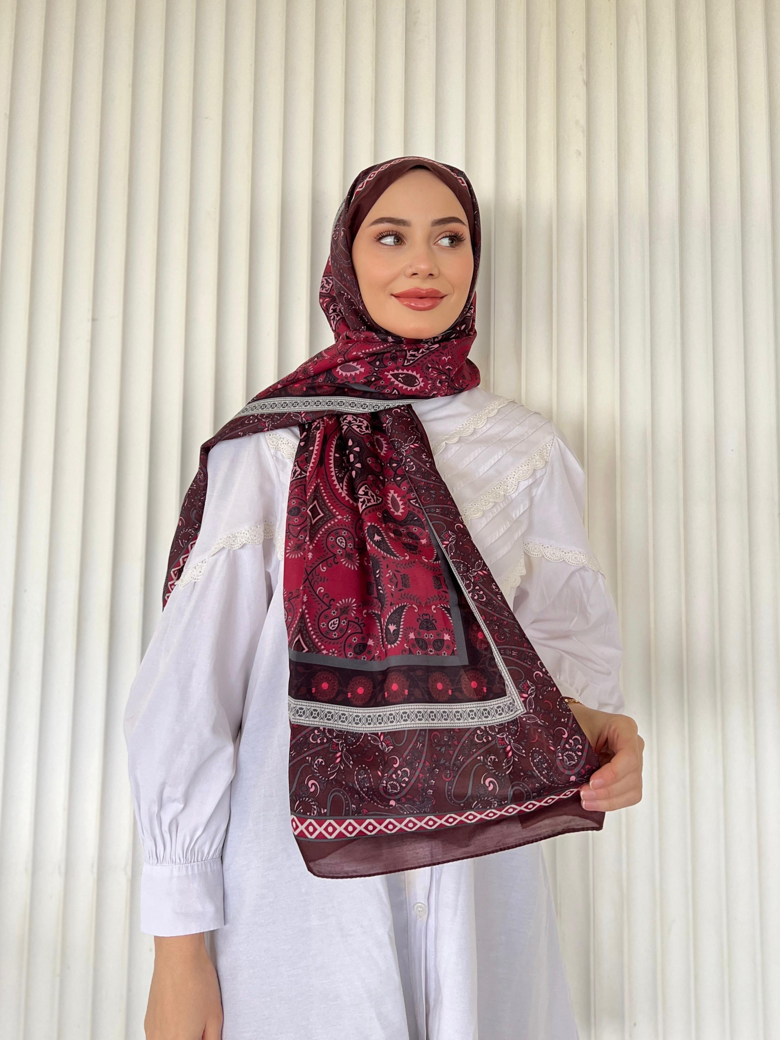 ETHNIC VUAL PAPİLON DESEN ŞAL – BORDO