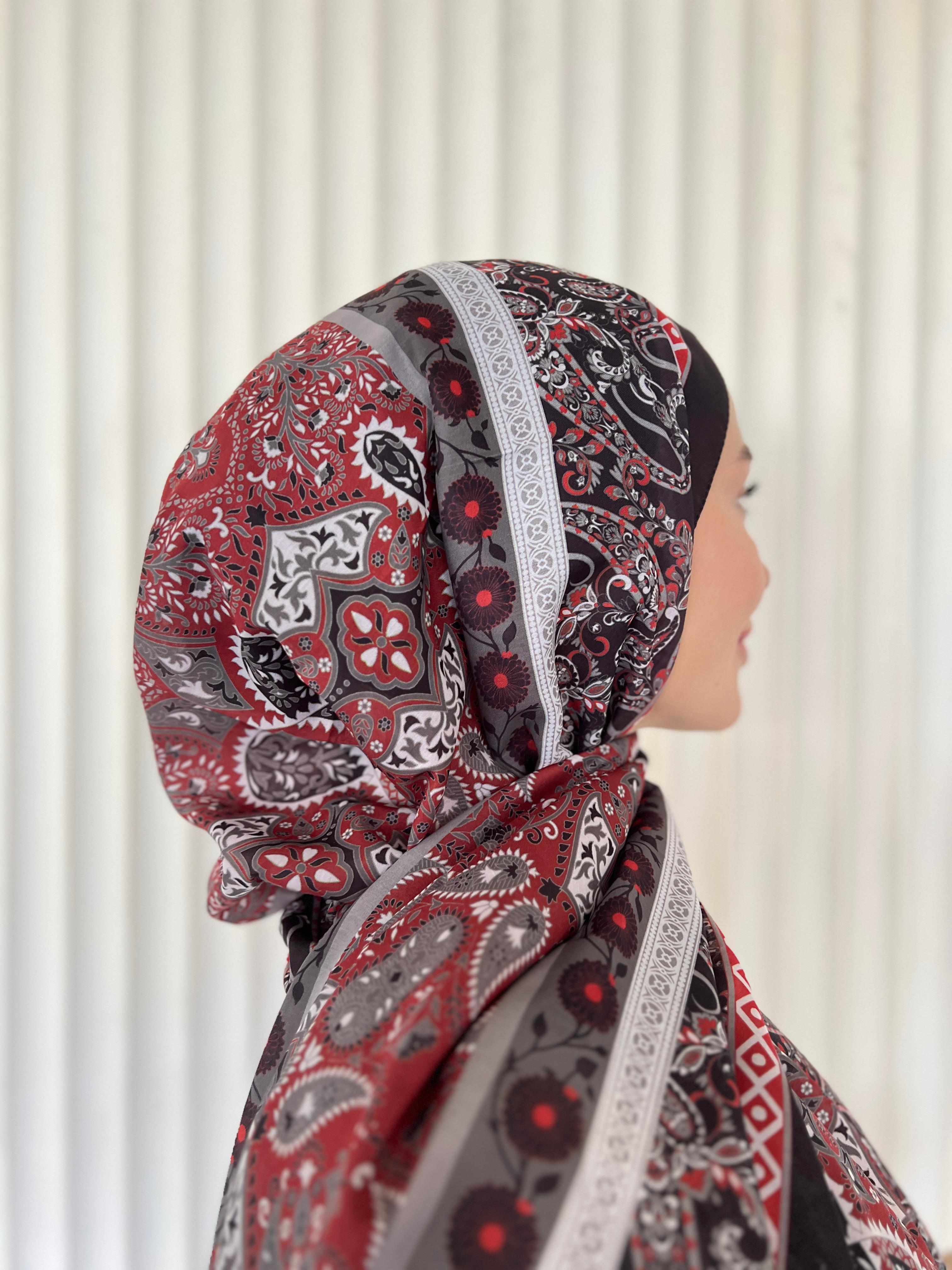 ETHNIC VUAL PAPİLON DESEN ŞAL - KIRMIZI 