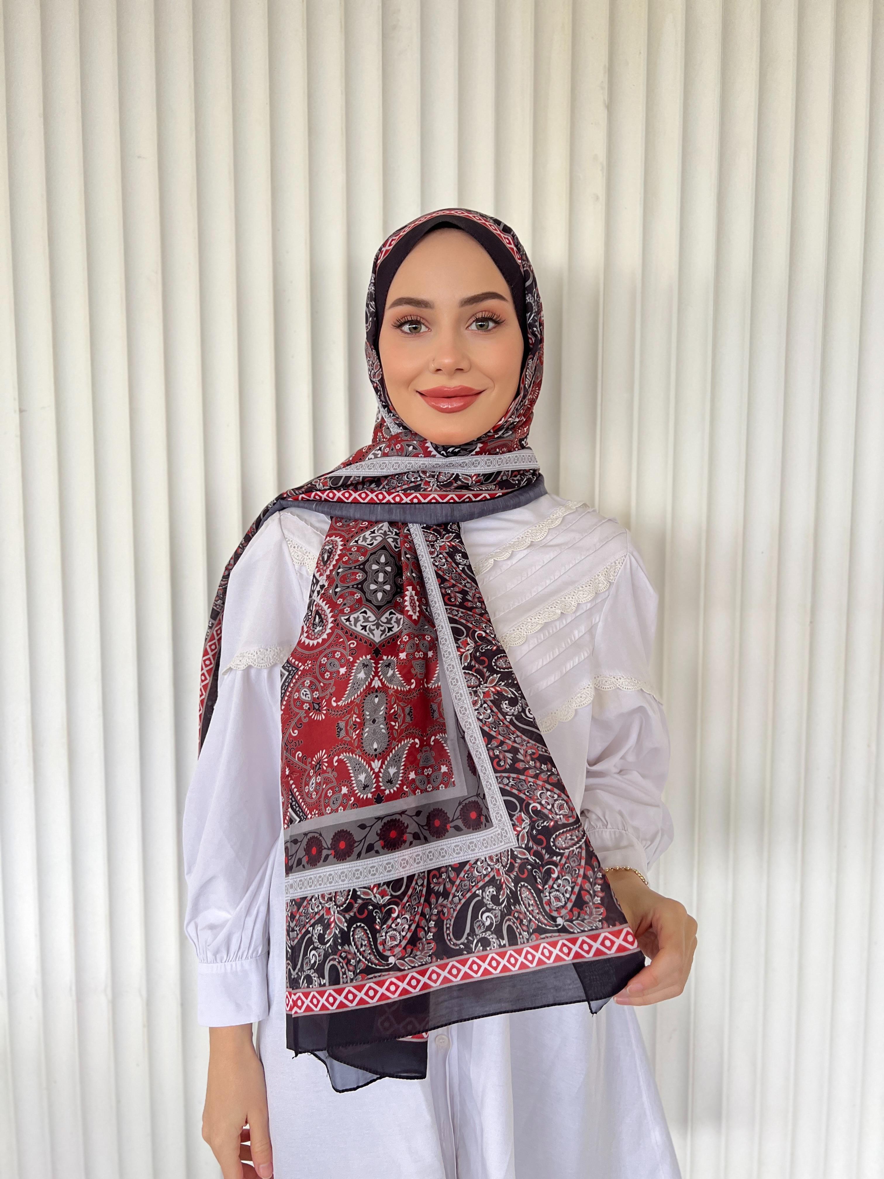 ETHNIC VUAL PAPİLON DESEN ŞAL - KIRMIZI 