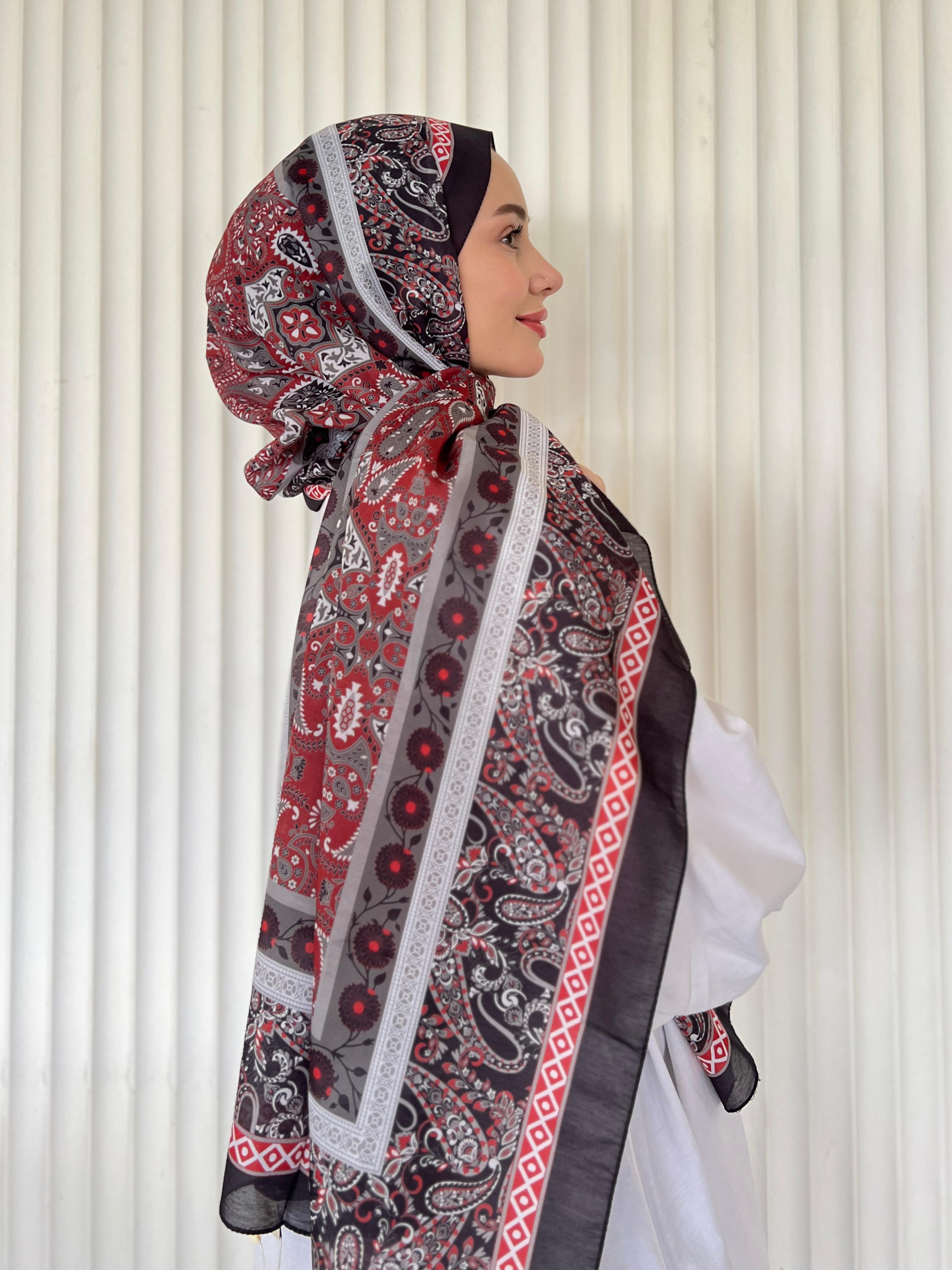 ETHNIC VUAL PAPİLON DESEN ŞAL - KIRMIZI 