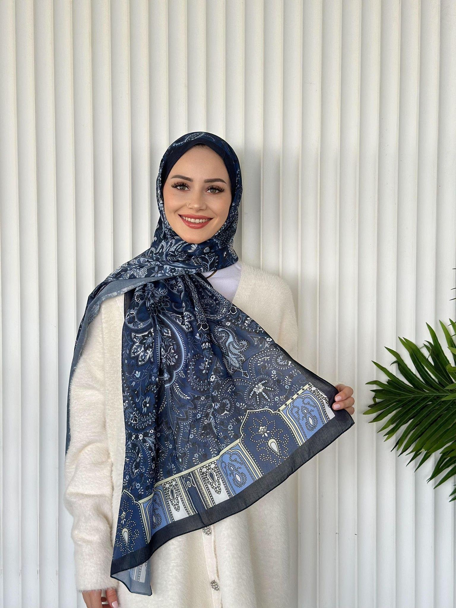 ETHNIC VUAL SEA HORSE DESEN ŞAL - LACİVERT