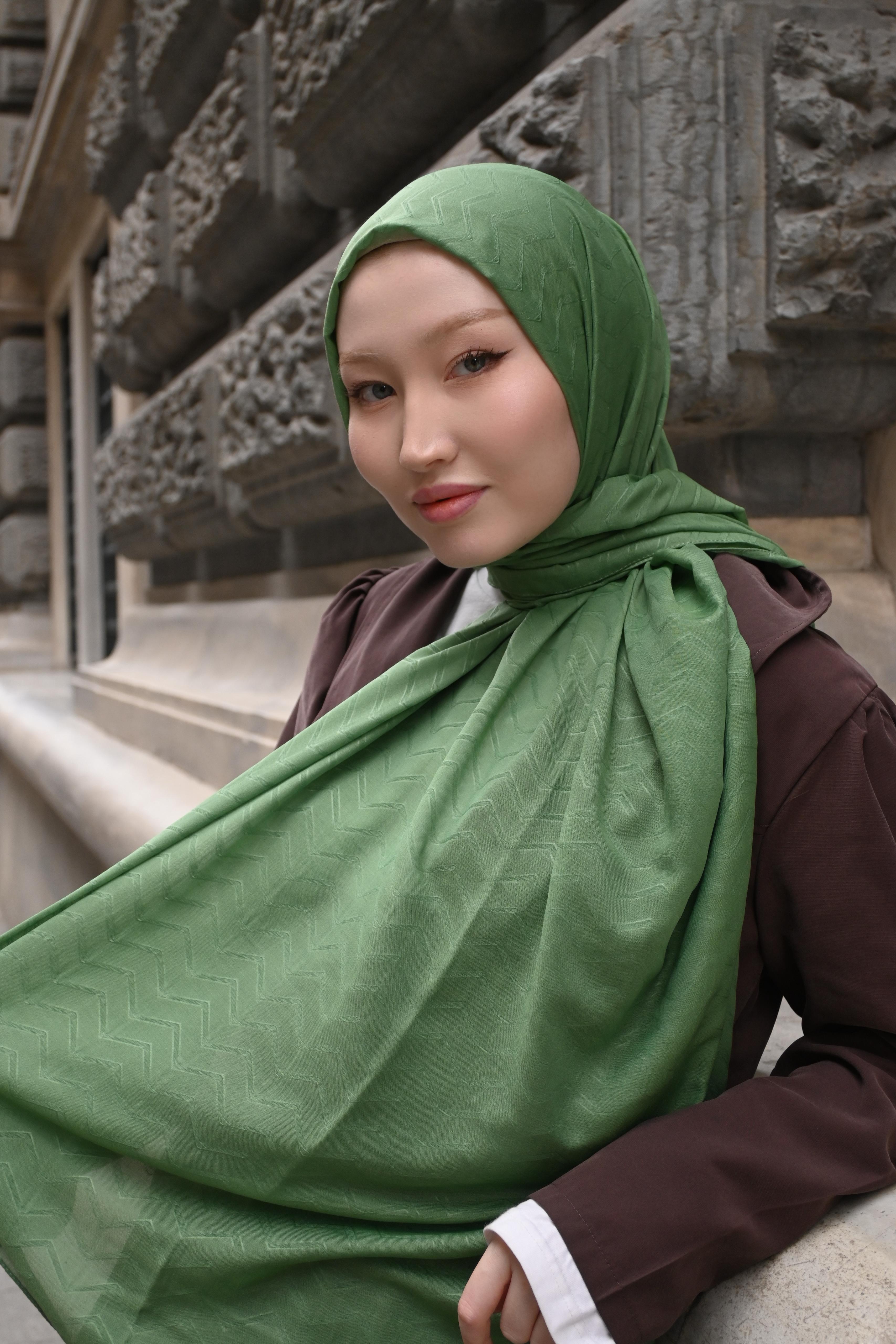 Mint yeşili - Zigzag Desen Bambu Jakar