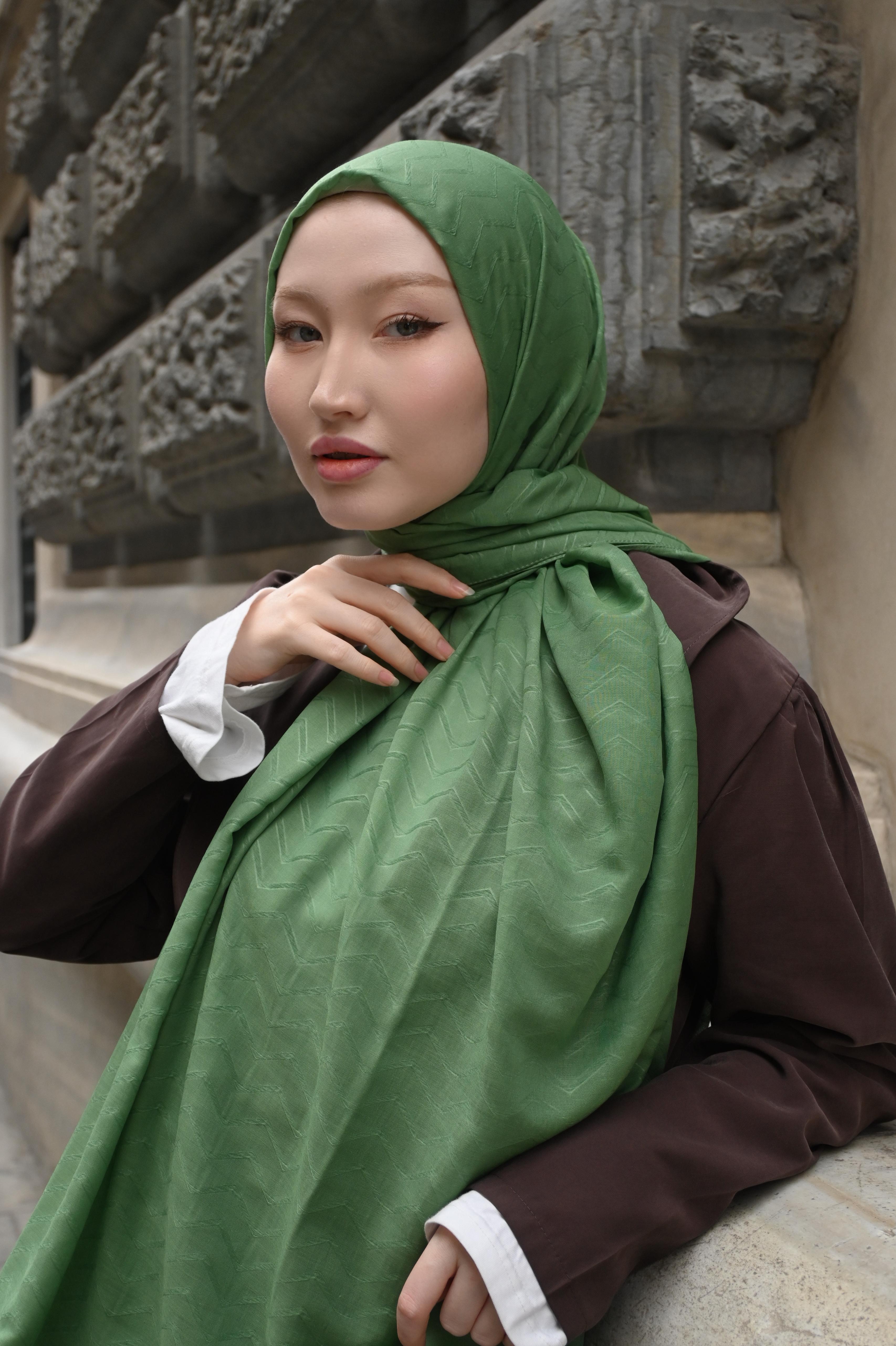 Mint yeşili - Zigzag Desen Bambu Jakar