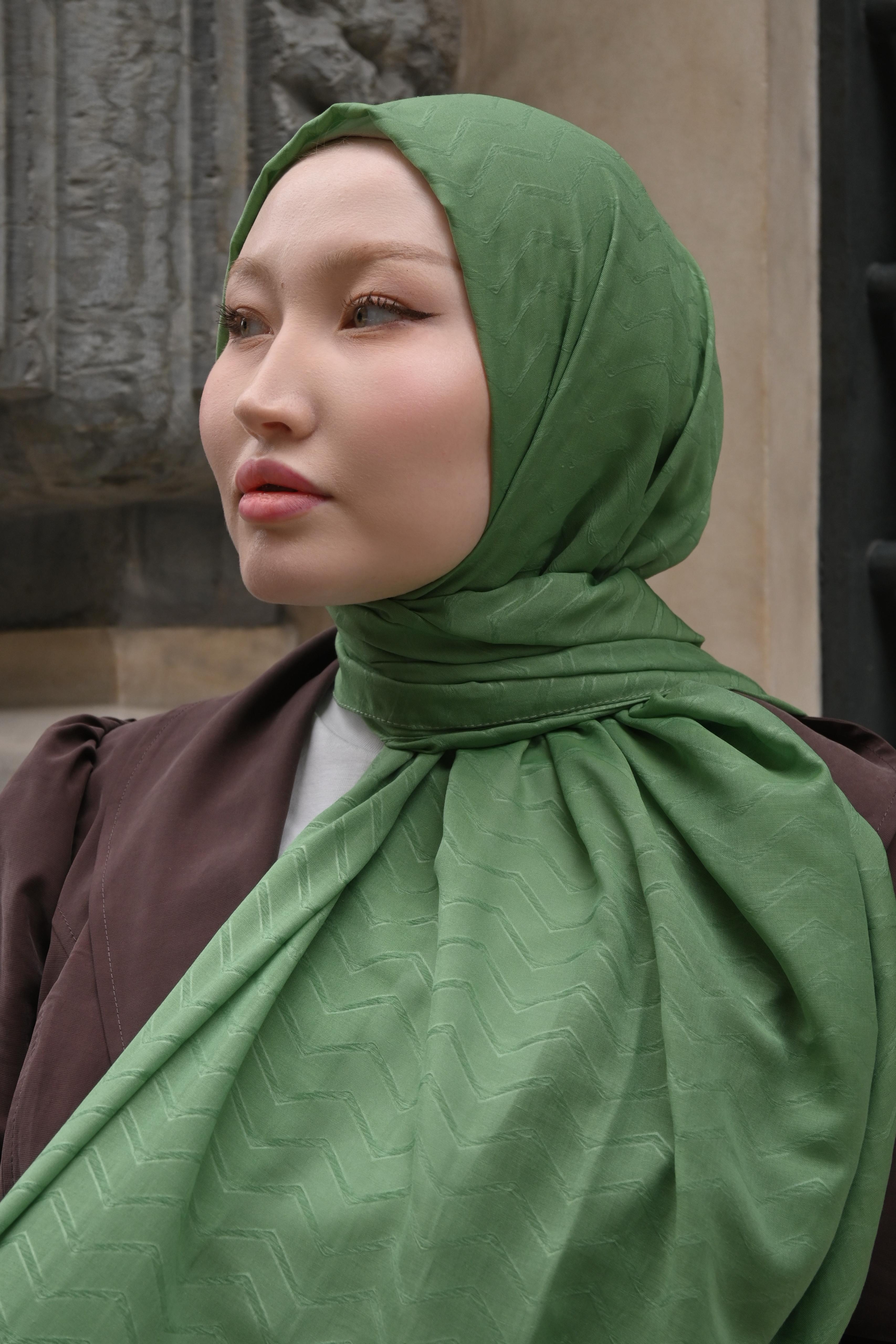 Mint yeşili - Zigzag Desen Bambu Jakar