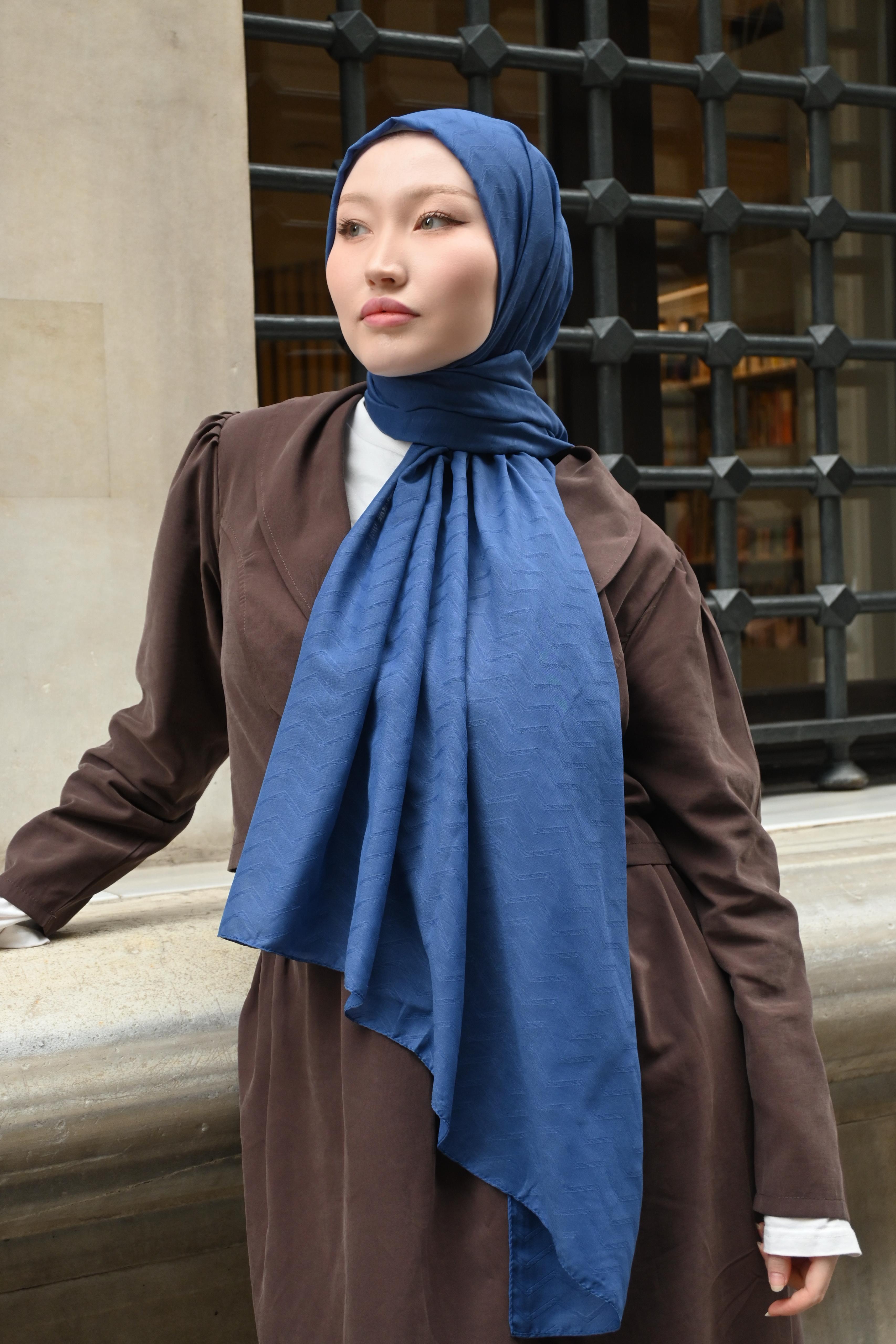 Saks mavi - Zigzag Desen Bambu Jakar