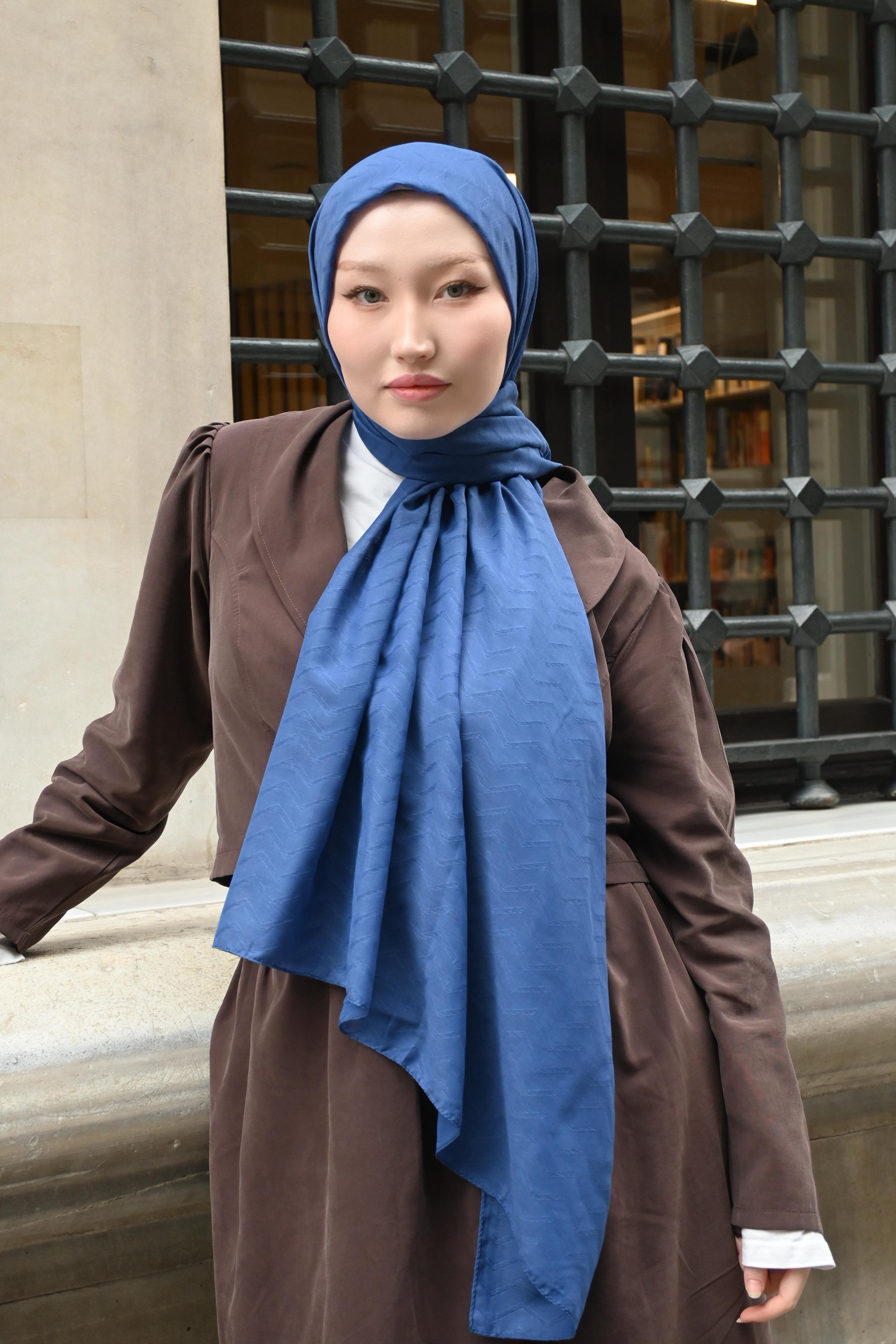 Saks mavi - Zigzag Desen Bambu Jakar