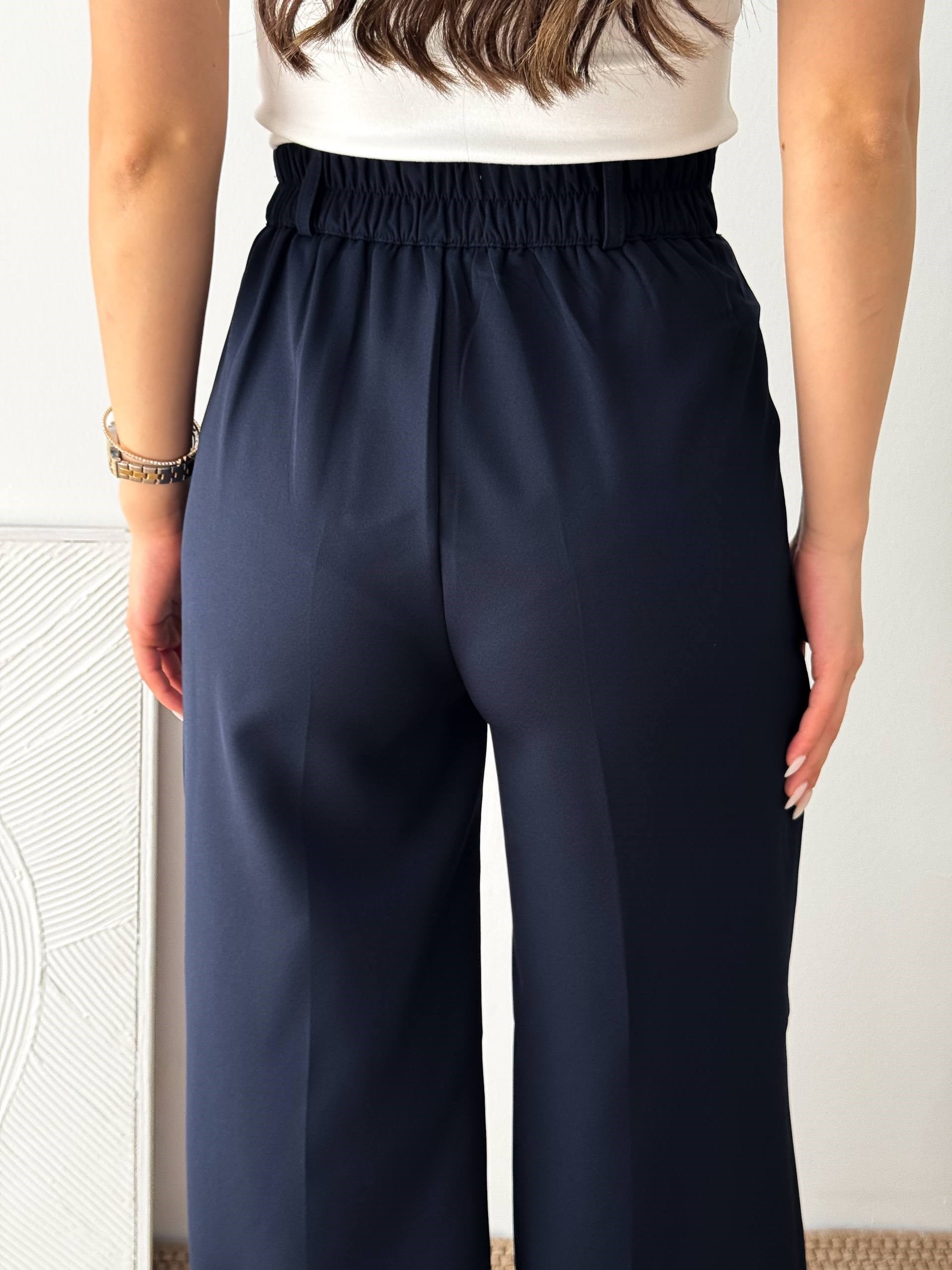 ARKA LASTİK DETAY LACİVERT  PALAZZO PANTALON