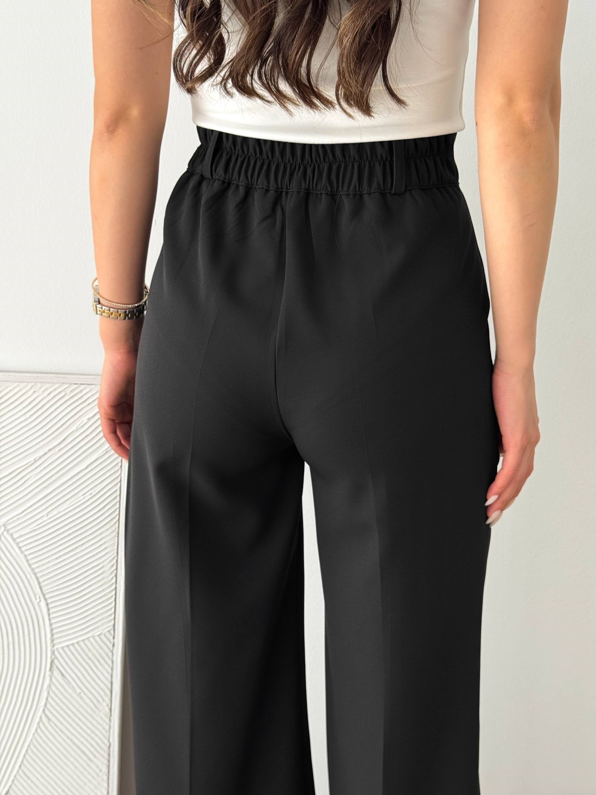 ARKA LASTİK DETAY SİYAH PALAZZO PANTALON