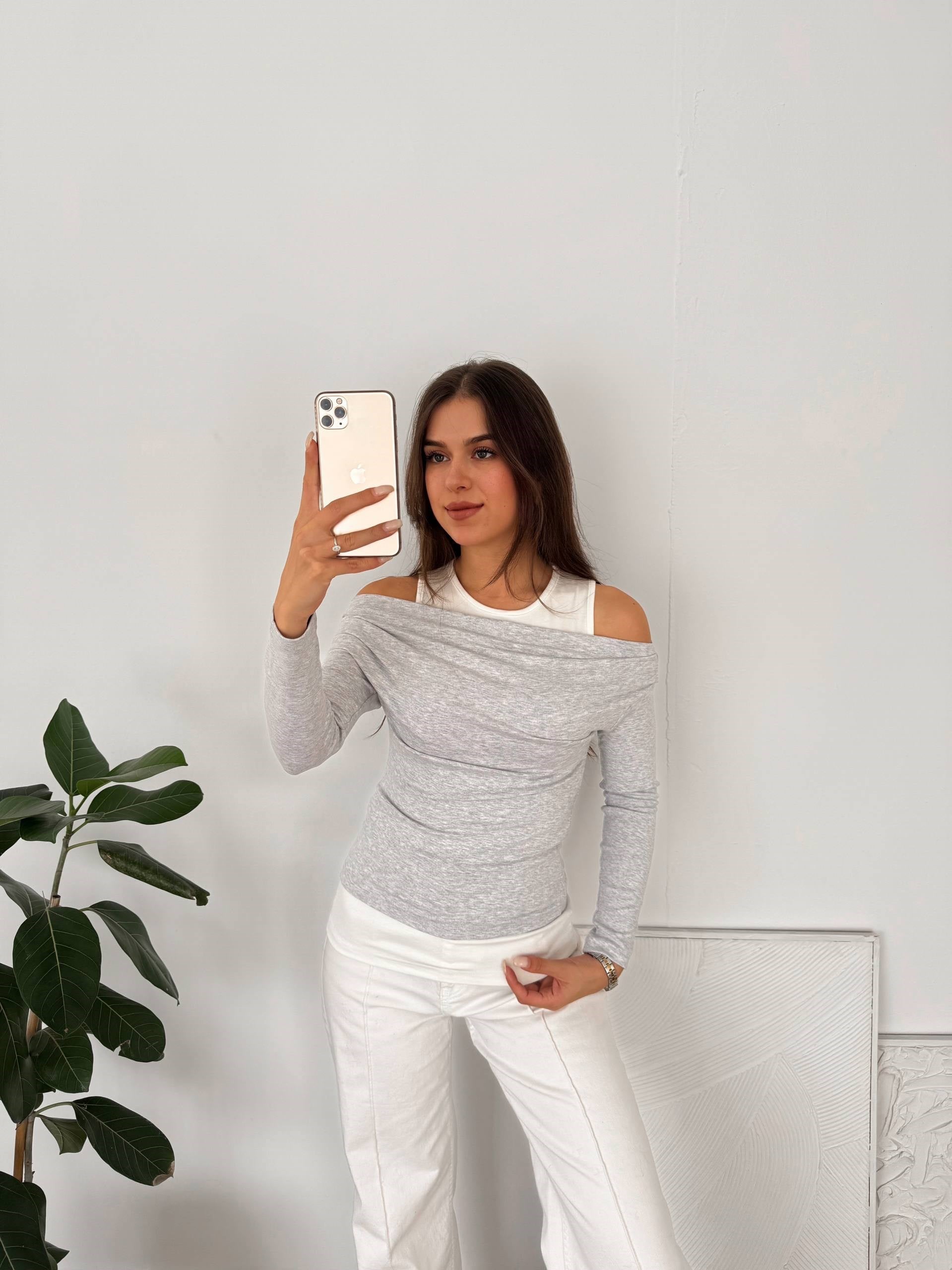 ASKI DETAY GRİ BLUZ