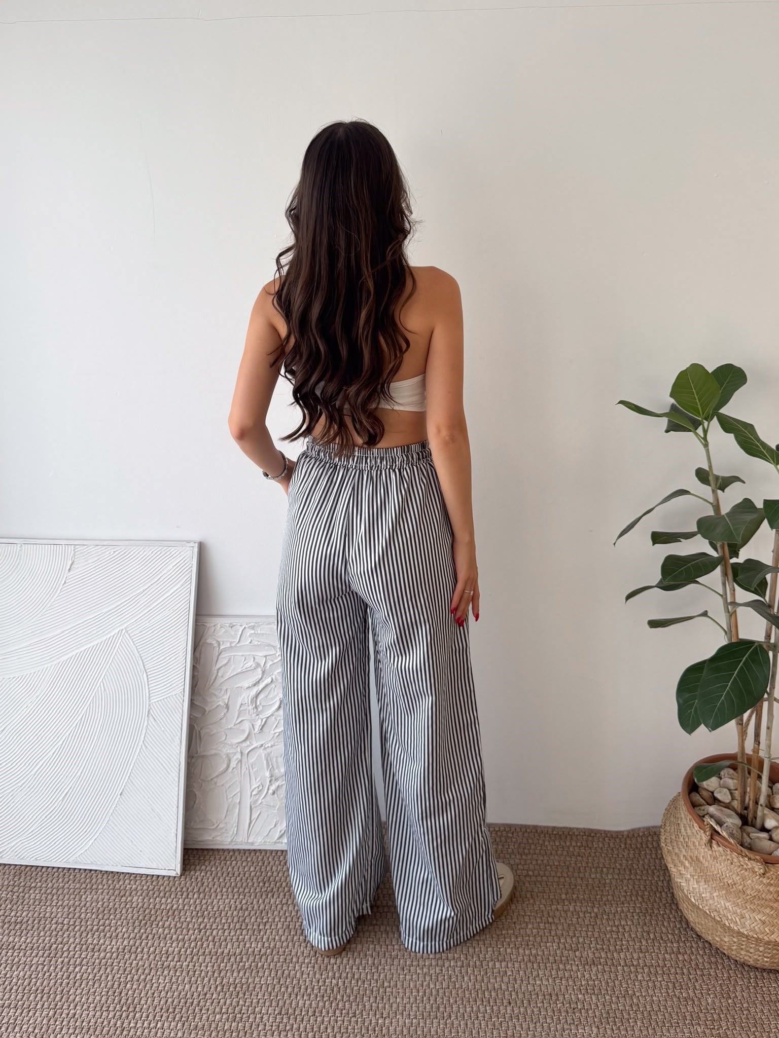ASTARLI ÇİZGİLİ GRİ PANTALON