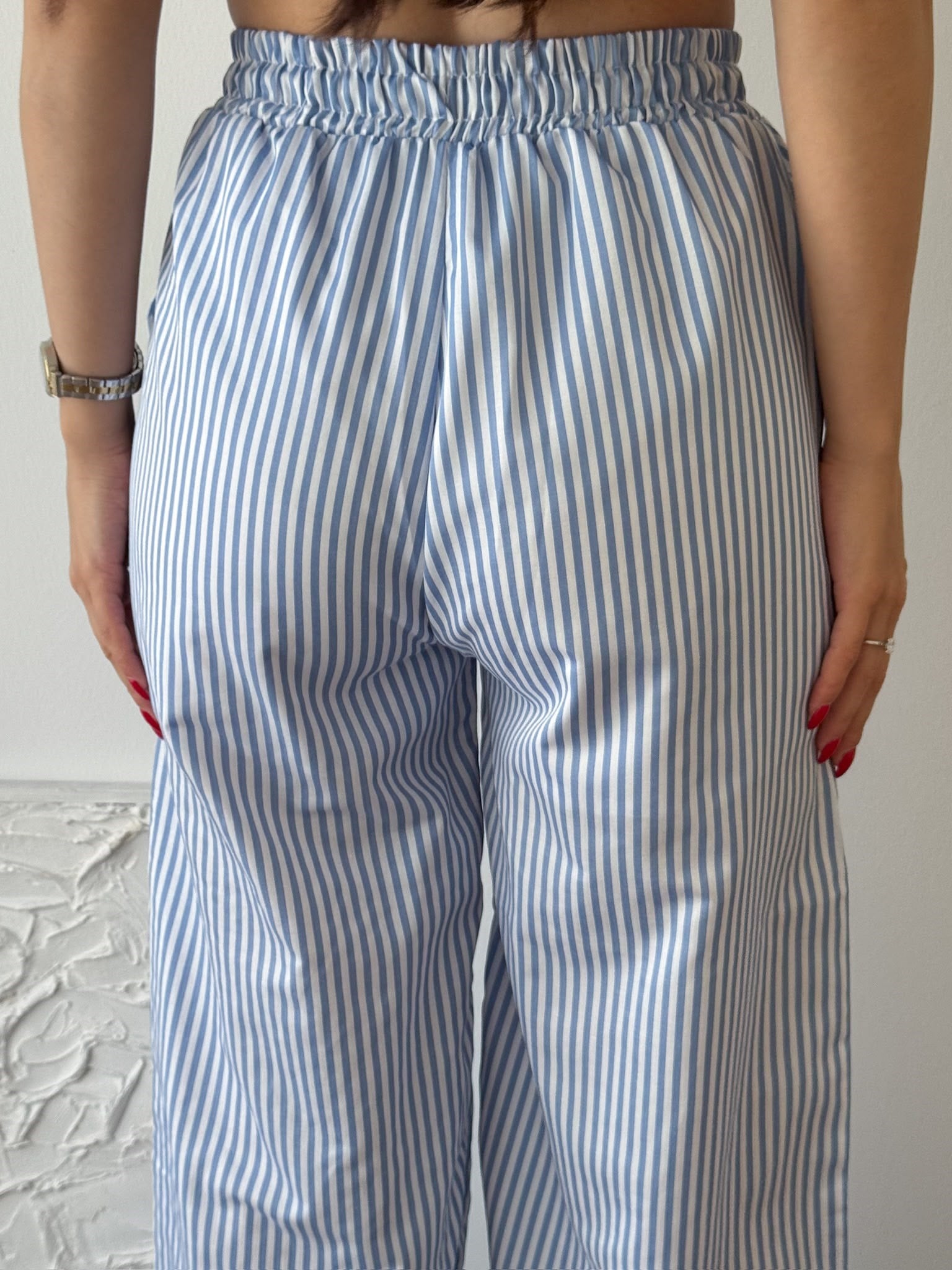 ASTARLI ÇİZGİLİ MAVİ PANTALON