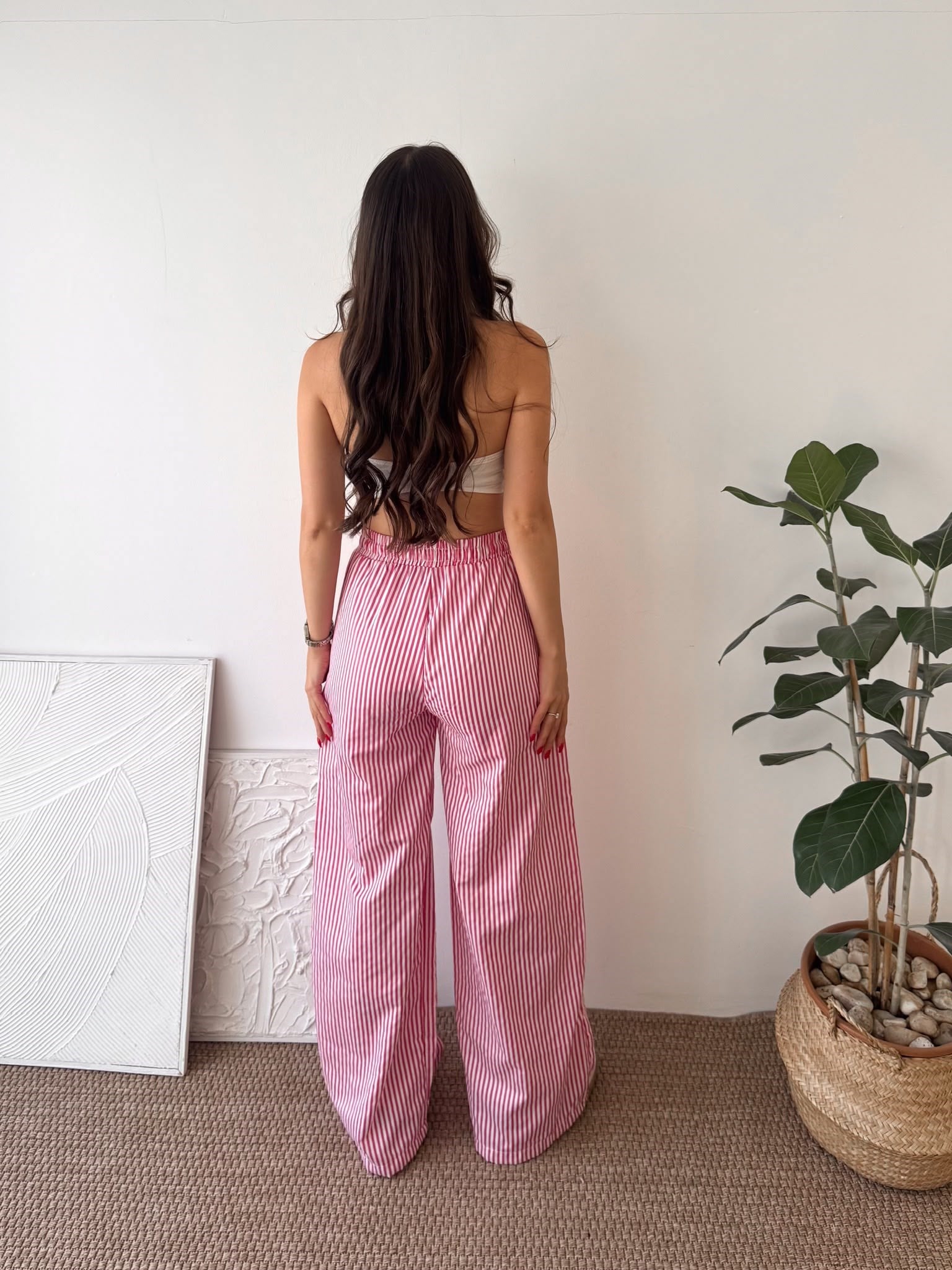 ASTARLI ÇİZGİLİ PEMBE PANTALON