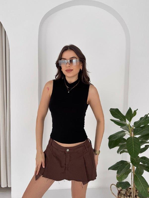 BALIKÇI SIFIR KOL SİYAH CROP