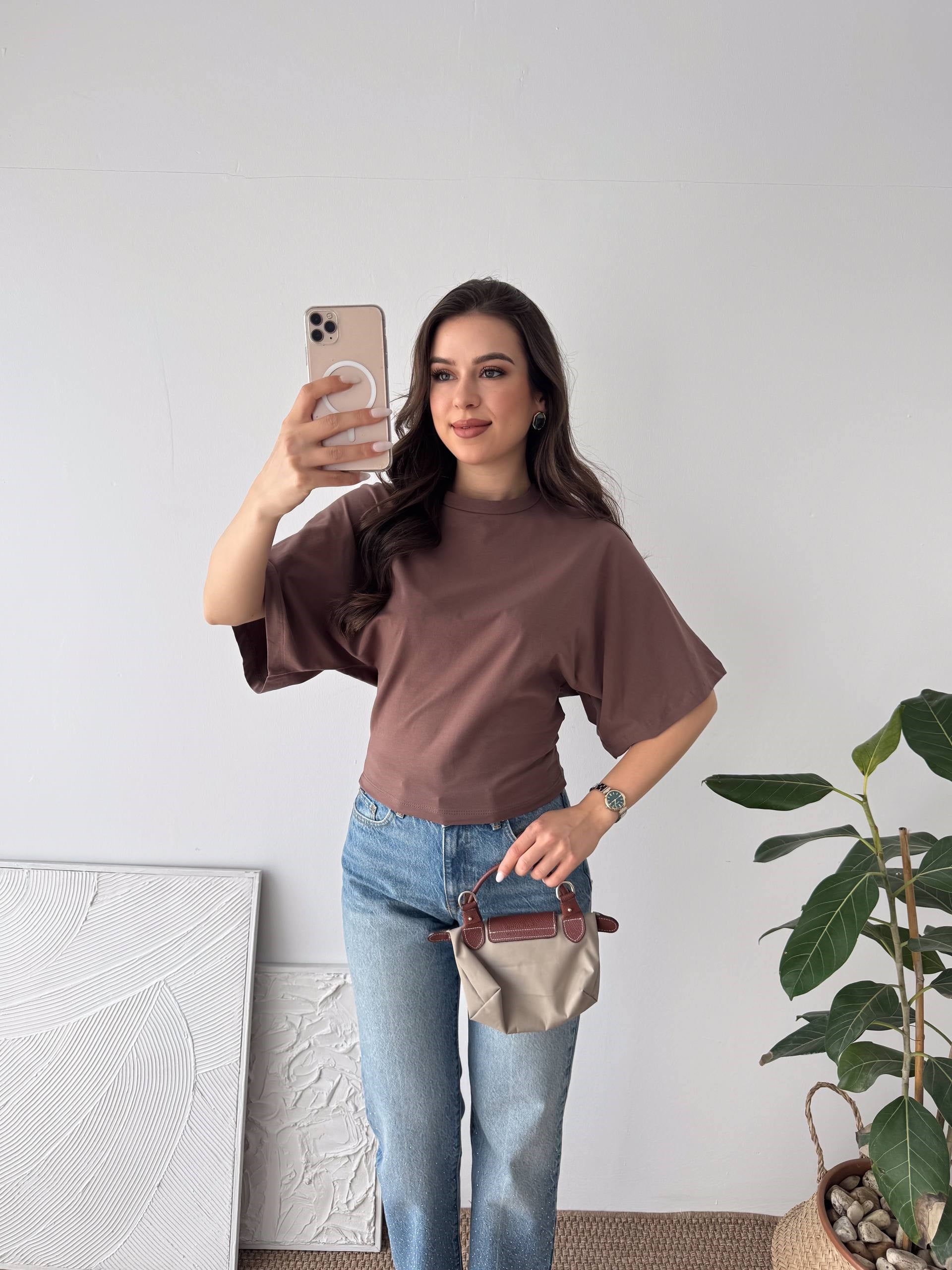 BASIC GENİŞ KOL KAHVERENGİ TŞİRT
