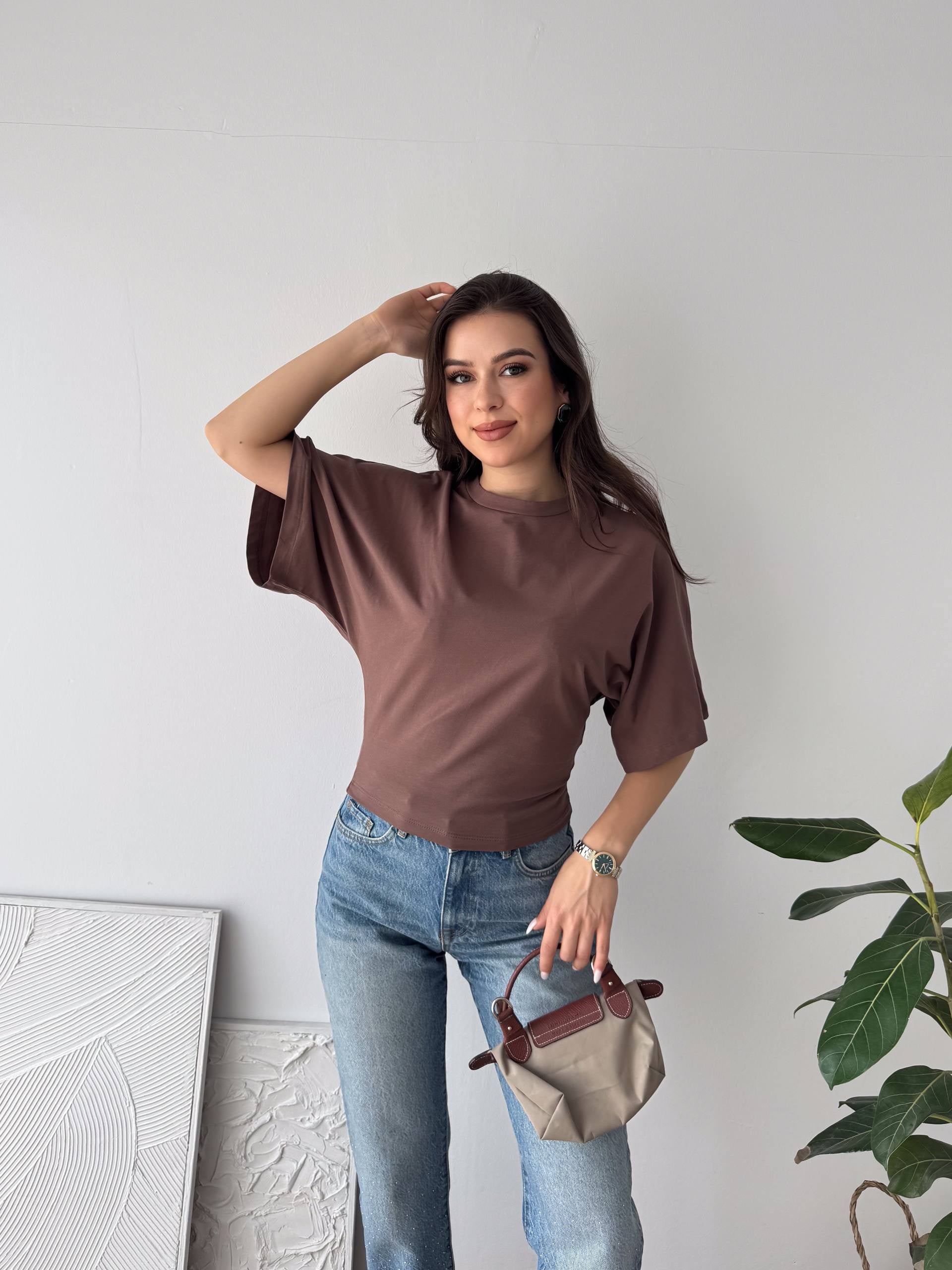 BASIC GENİŞ KOL KAHVERENGİ TŞİRT
