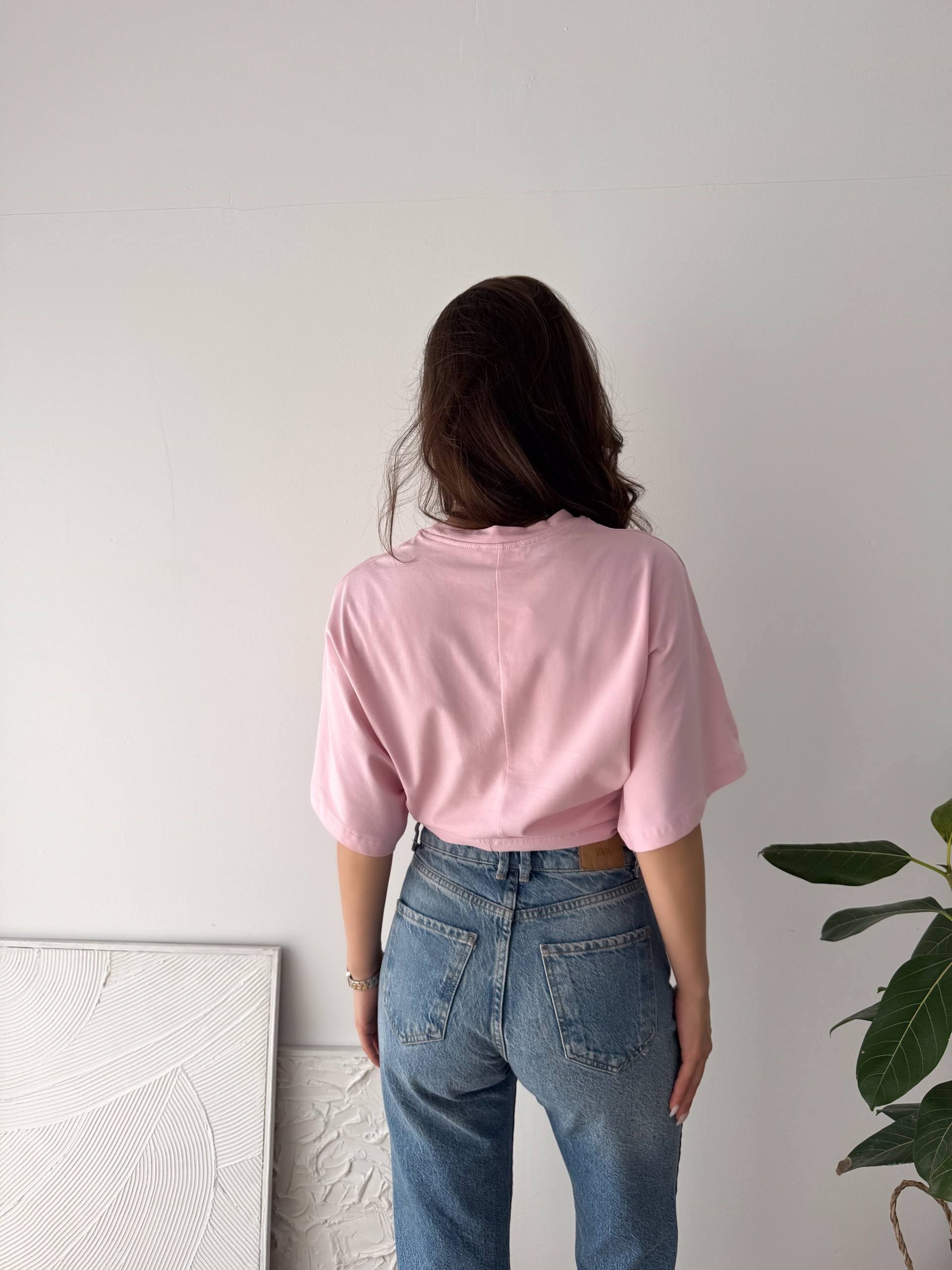 BASIC GENİŞ KOL PEMBE TŞİRT