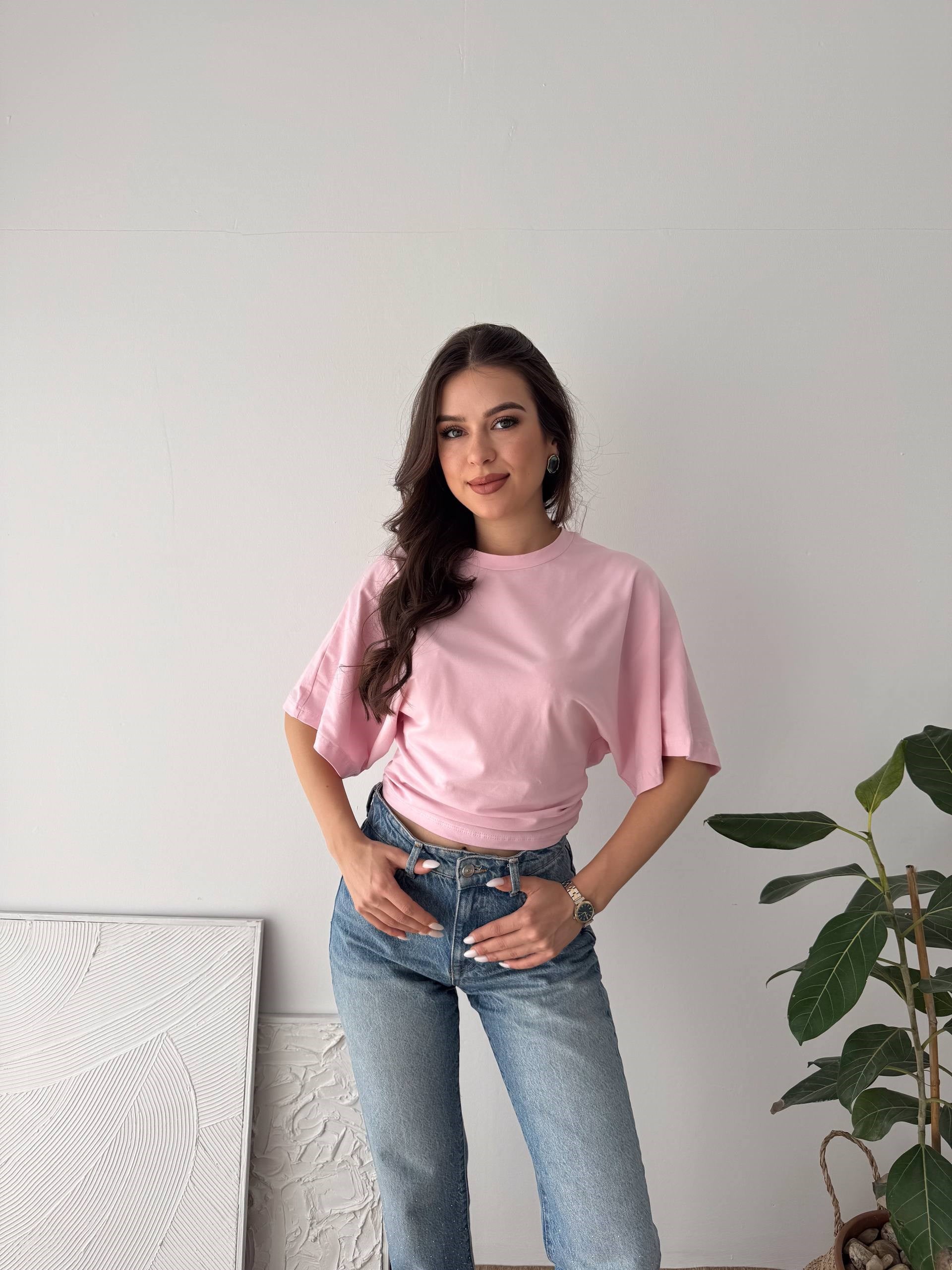 BASIC GENİŞ KOL PEMBE TŞİRT