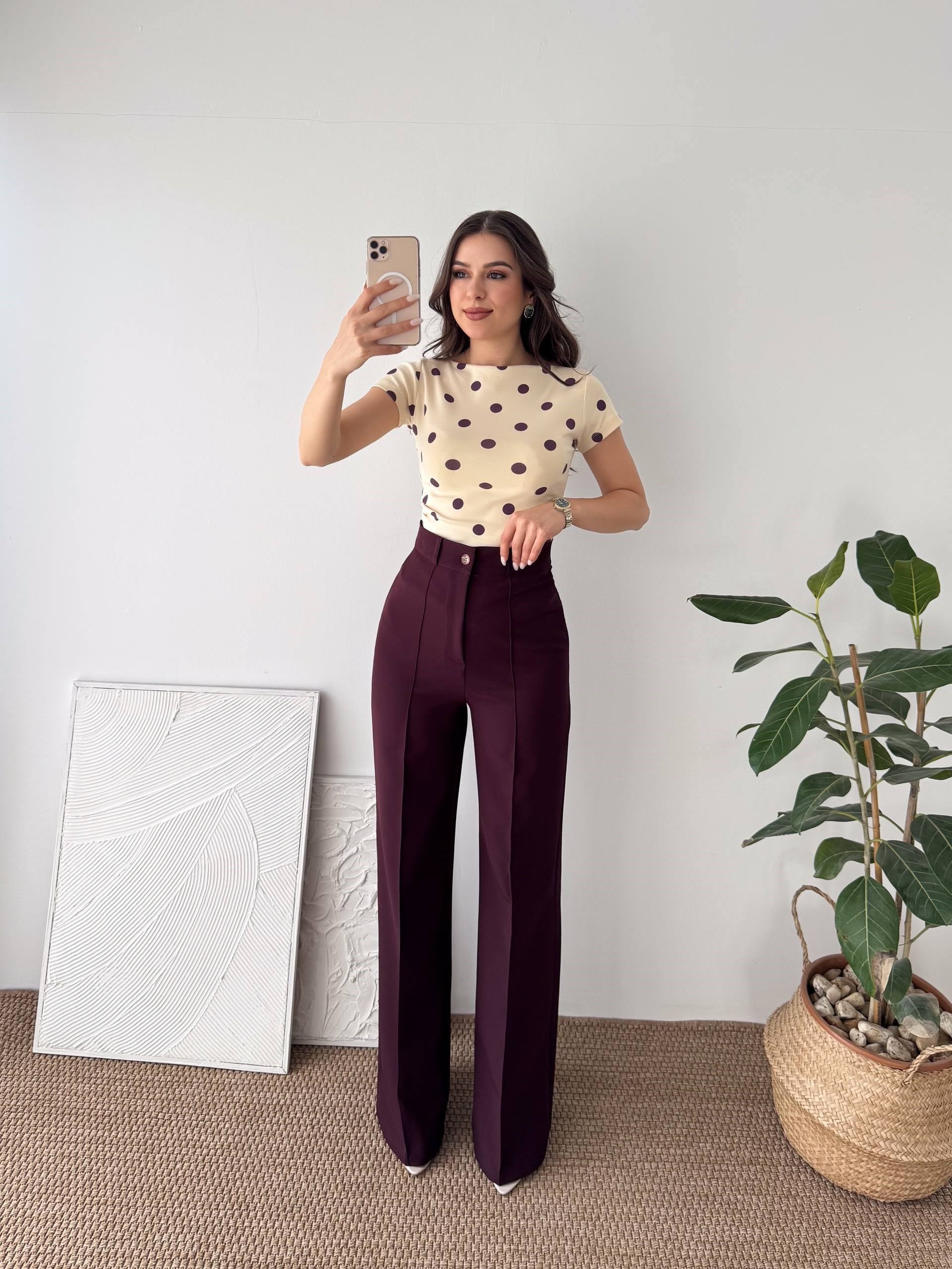 ÇİMA DETAY BORDO KUMAŞ PANTALON