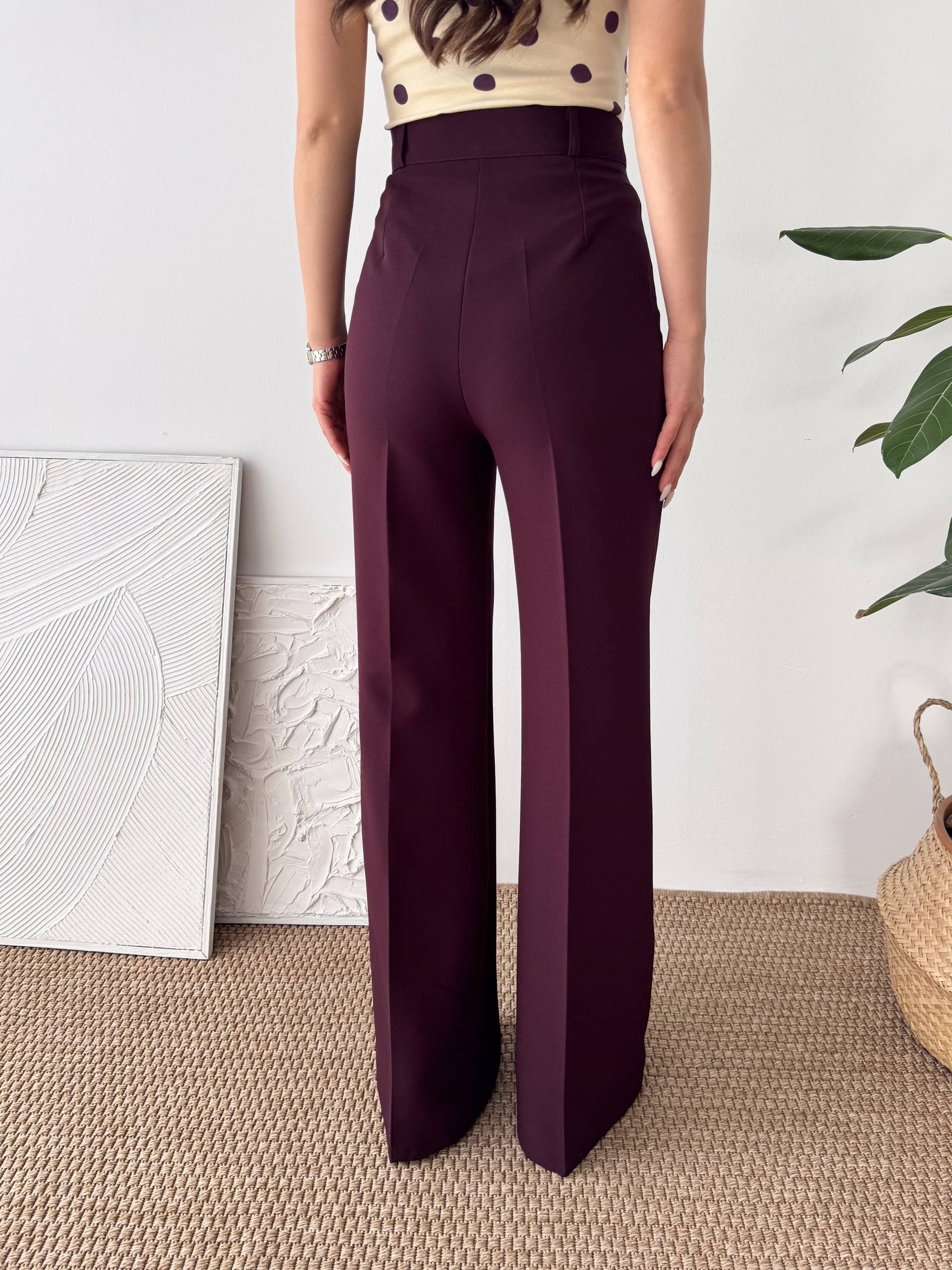 ÇİMA DETAY BORDO KUMAŞ PANTALON