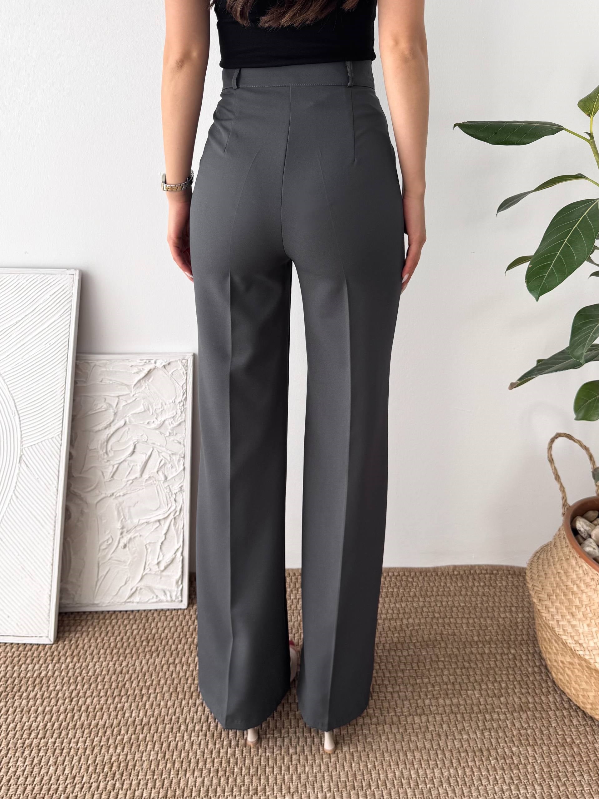ÇİMA DETAY GRİ KUMAŞ PANTALON