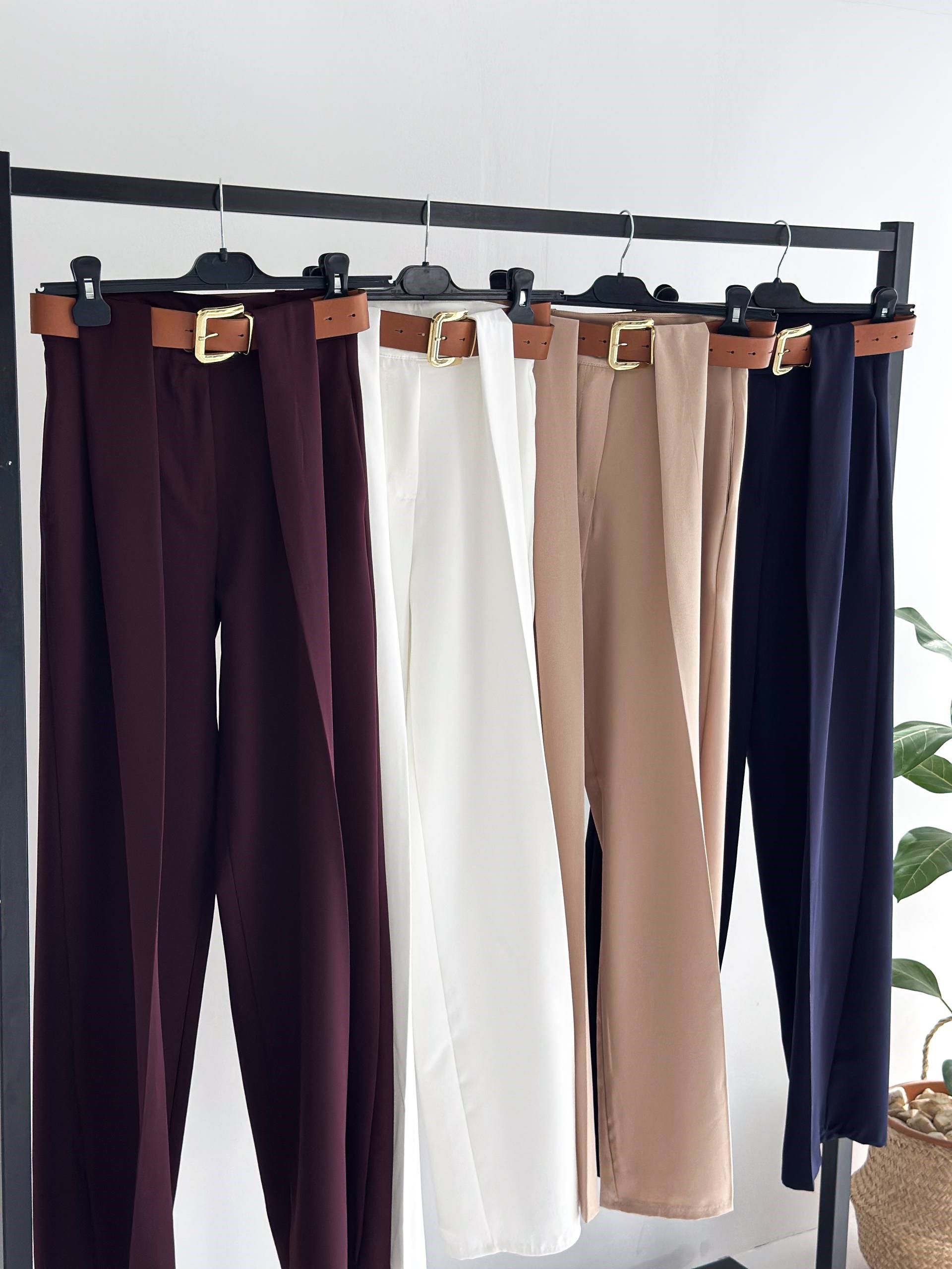 DOUBLE KUMAŞ KEMERLİ LACİVERT KUMAŞ PANTALON