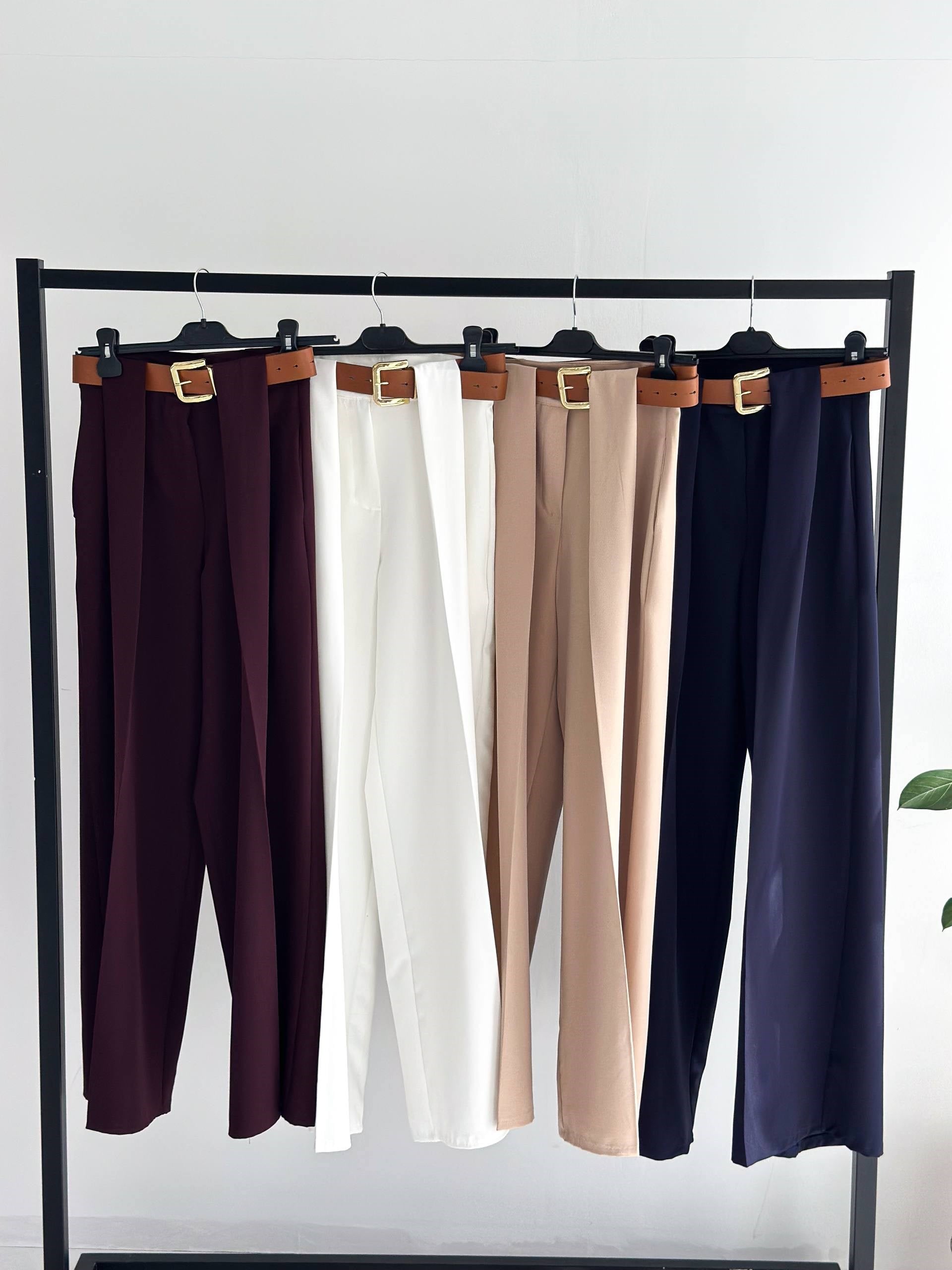 DOUBLE KUMAŞ KEMERLİ LACİVERT KUMAŞ PANTALON