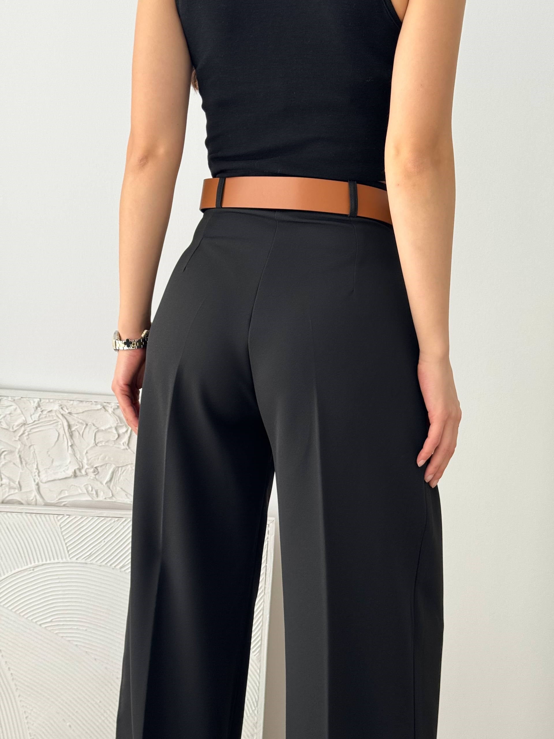 DOUBLE KUMAŞ KEMERLİ SİYAH KUMAŞ PANTALON
