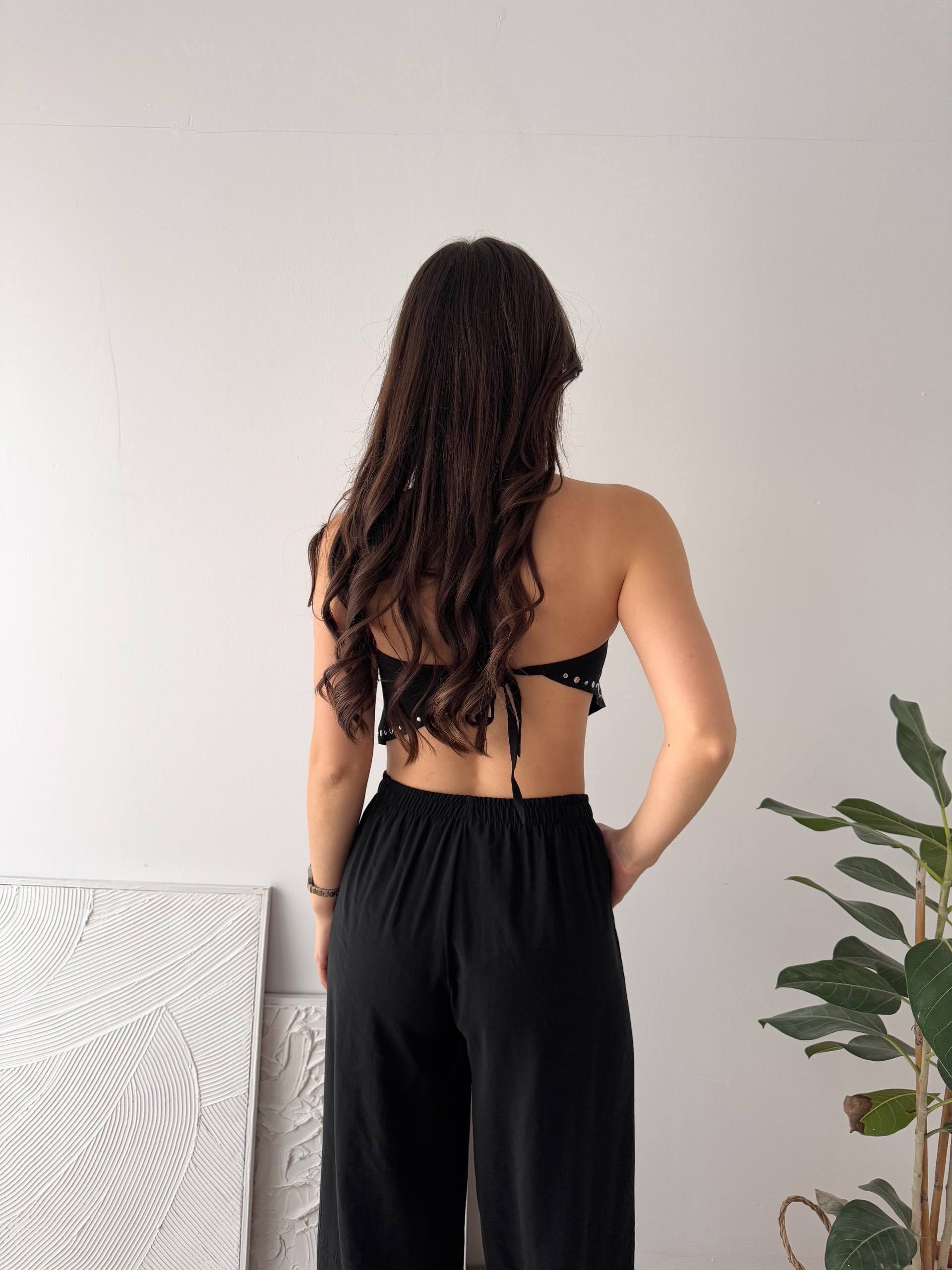 EŞARP DETAY SİYAH PANTALON