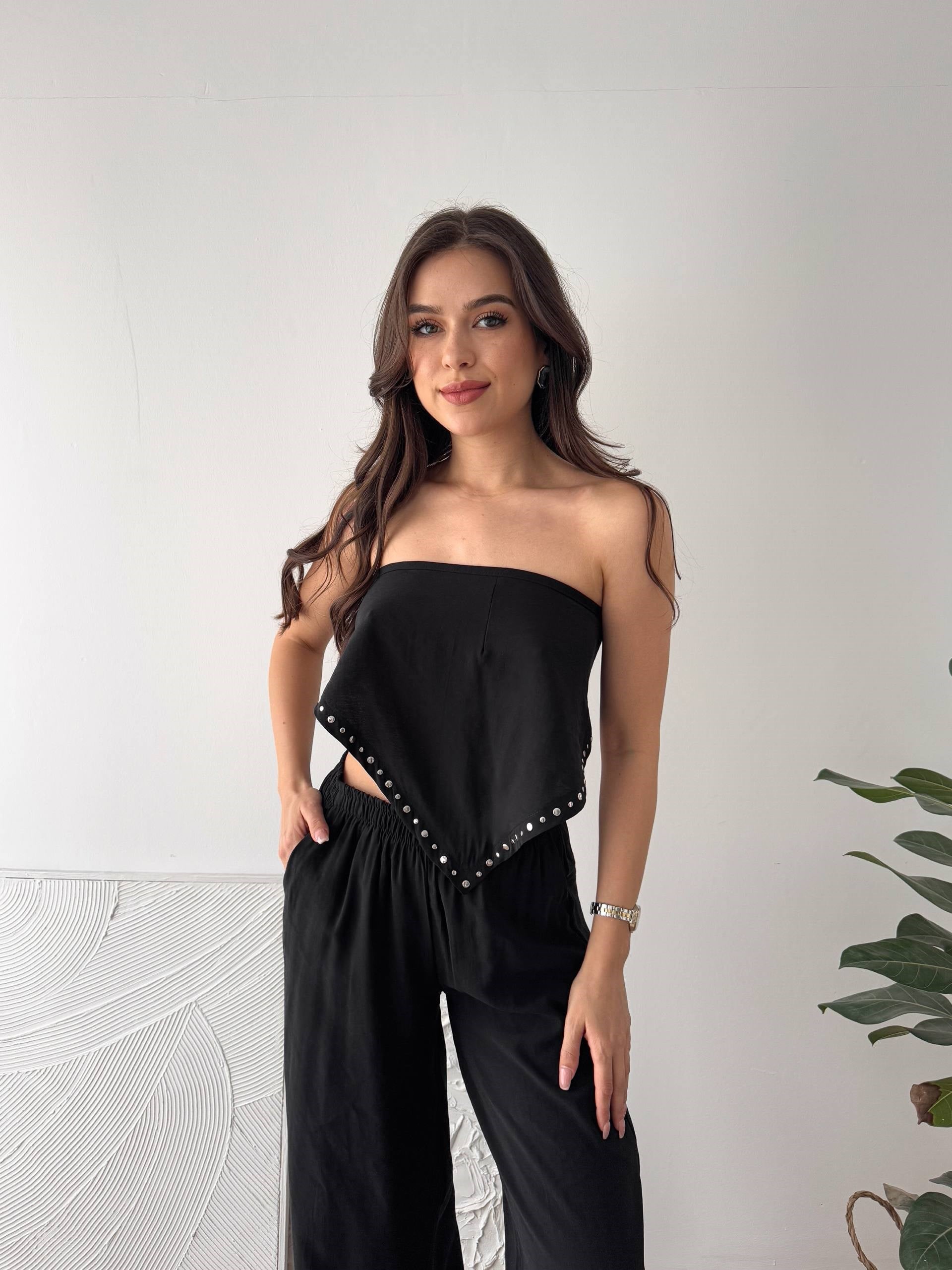 EŞARP DETAY SİYAH PANTALON