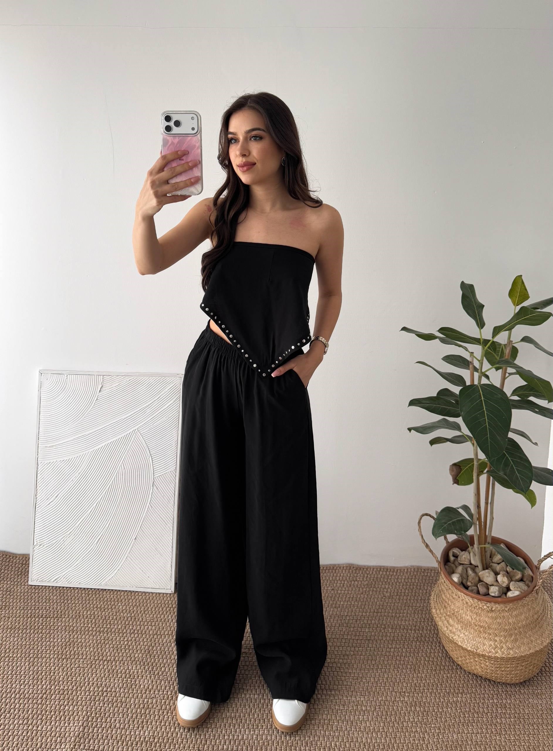 EŞARP DETAY SİYAH PANTALON