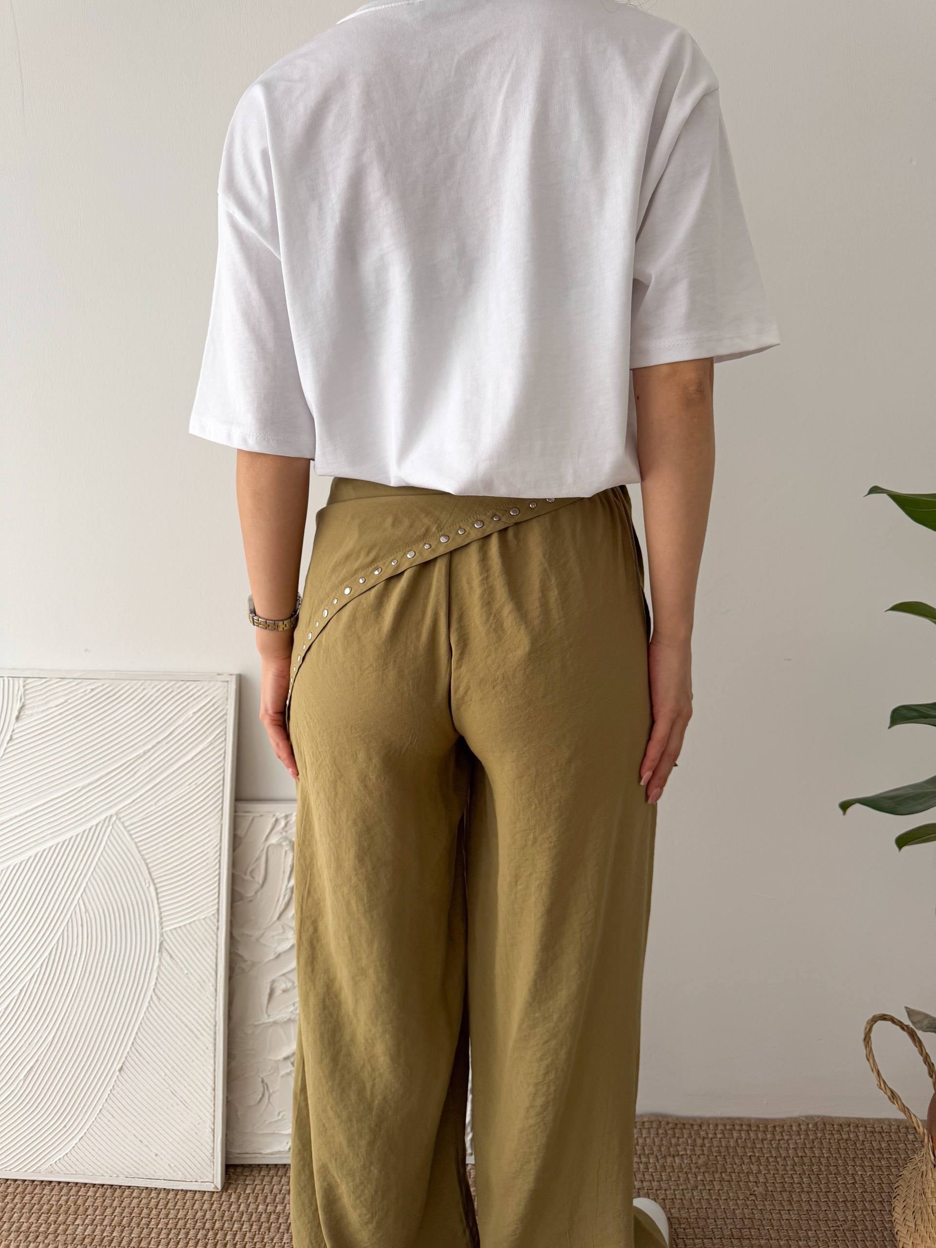 EŞARP DETAY YEŞİL PANTALON