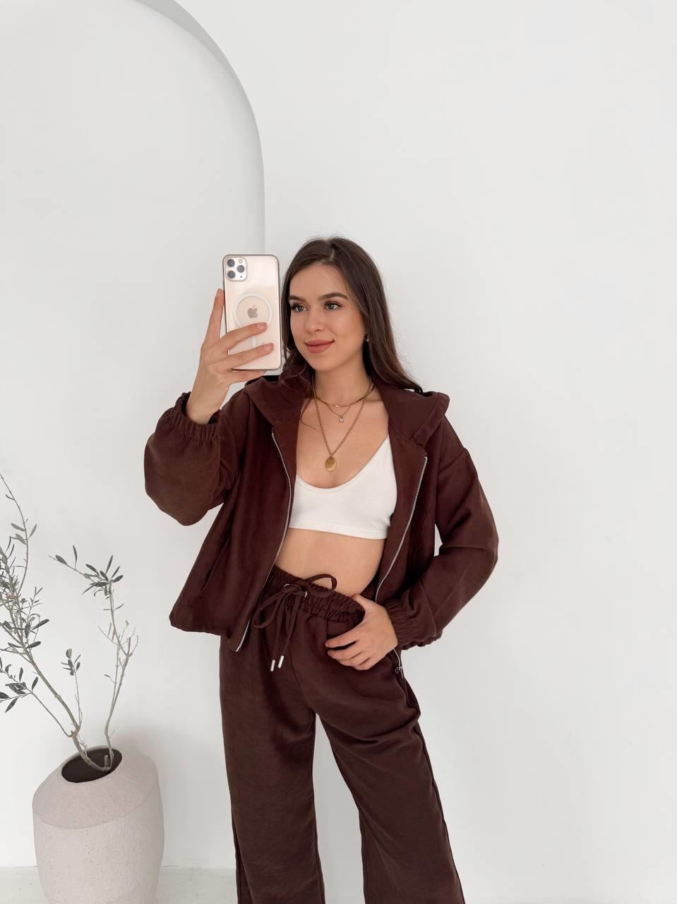 FERMUARLI KAHVE RENK KADİFE TAKIM