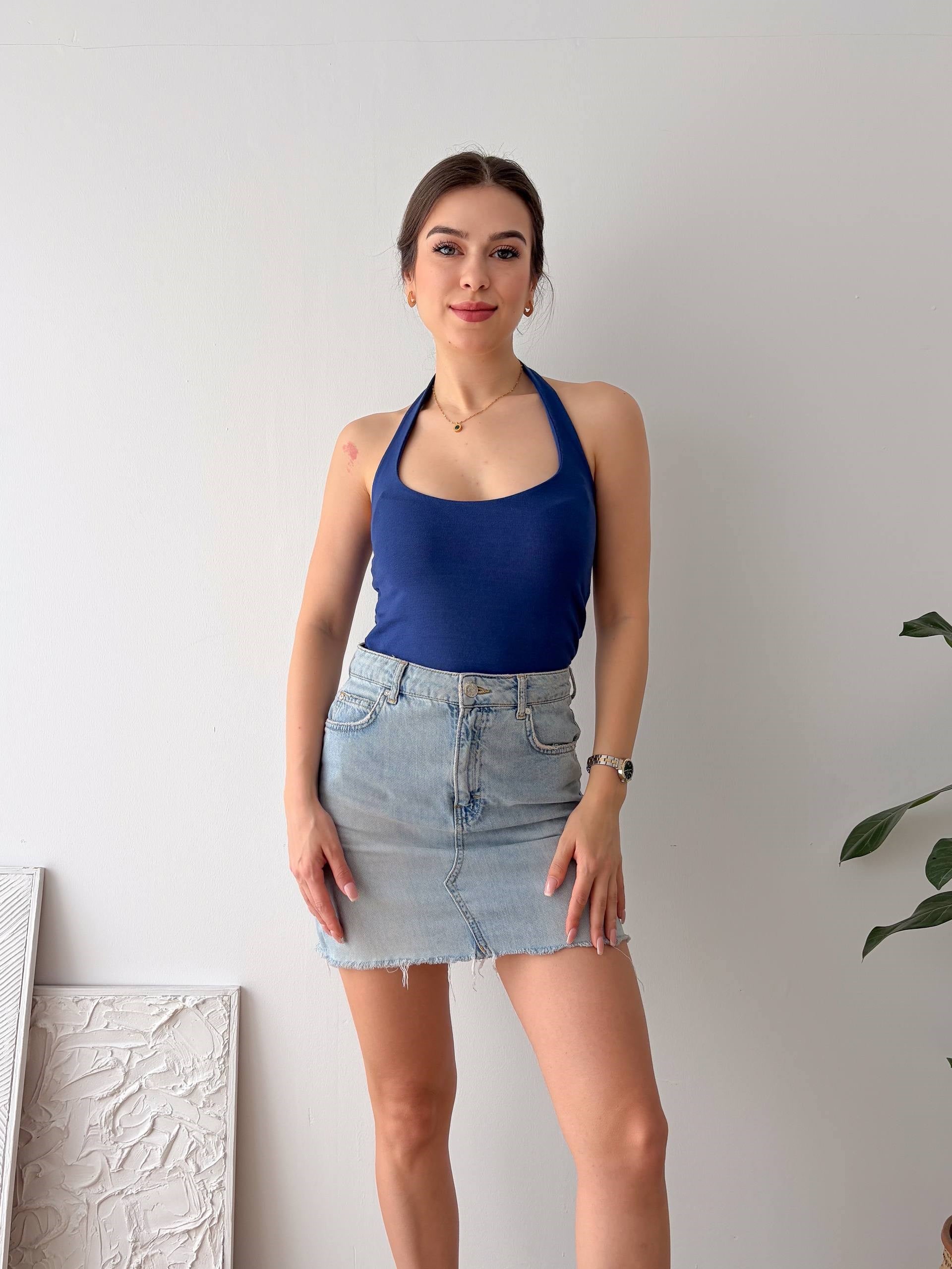 HALTER YAKA MAVİ CROP