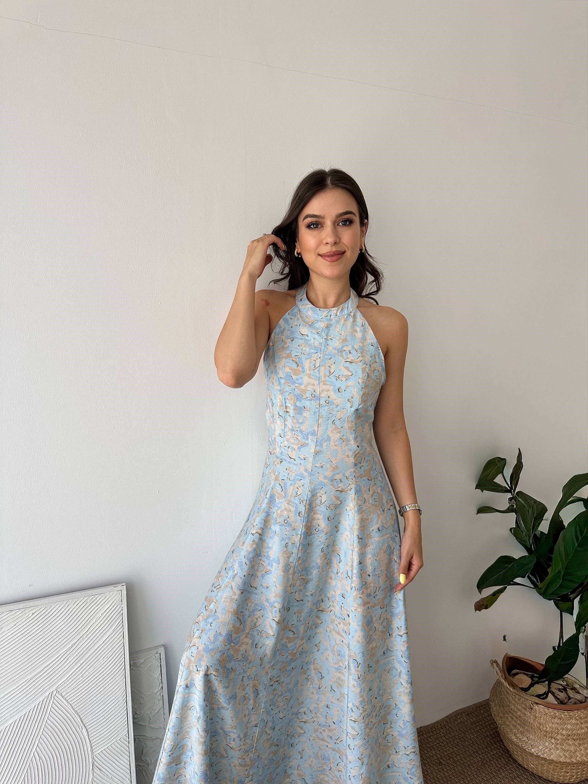HALTER YAKA MODAL DESENLİ ELBİSE