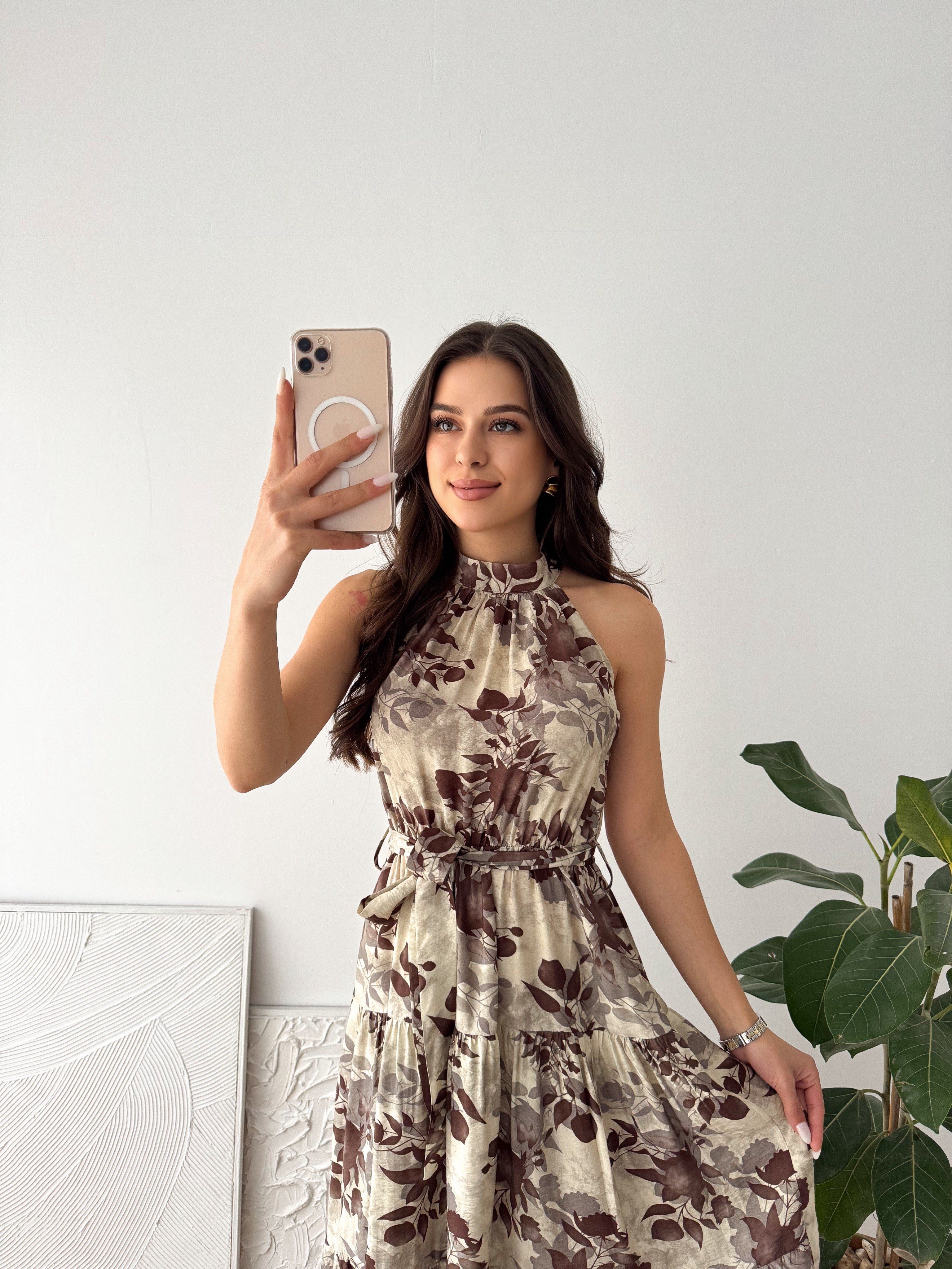 HALTER YAKA MODAL DESENLİ ELBİSE