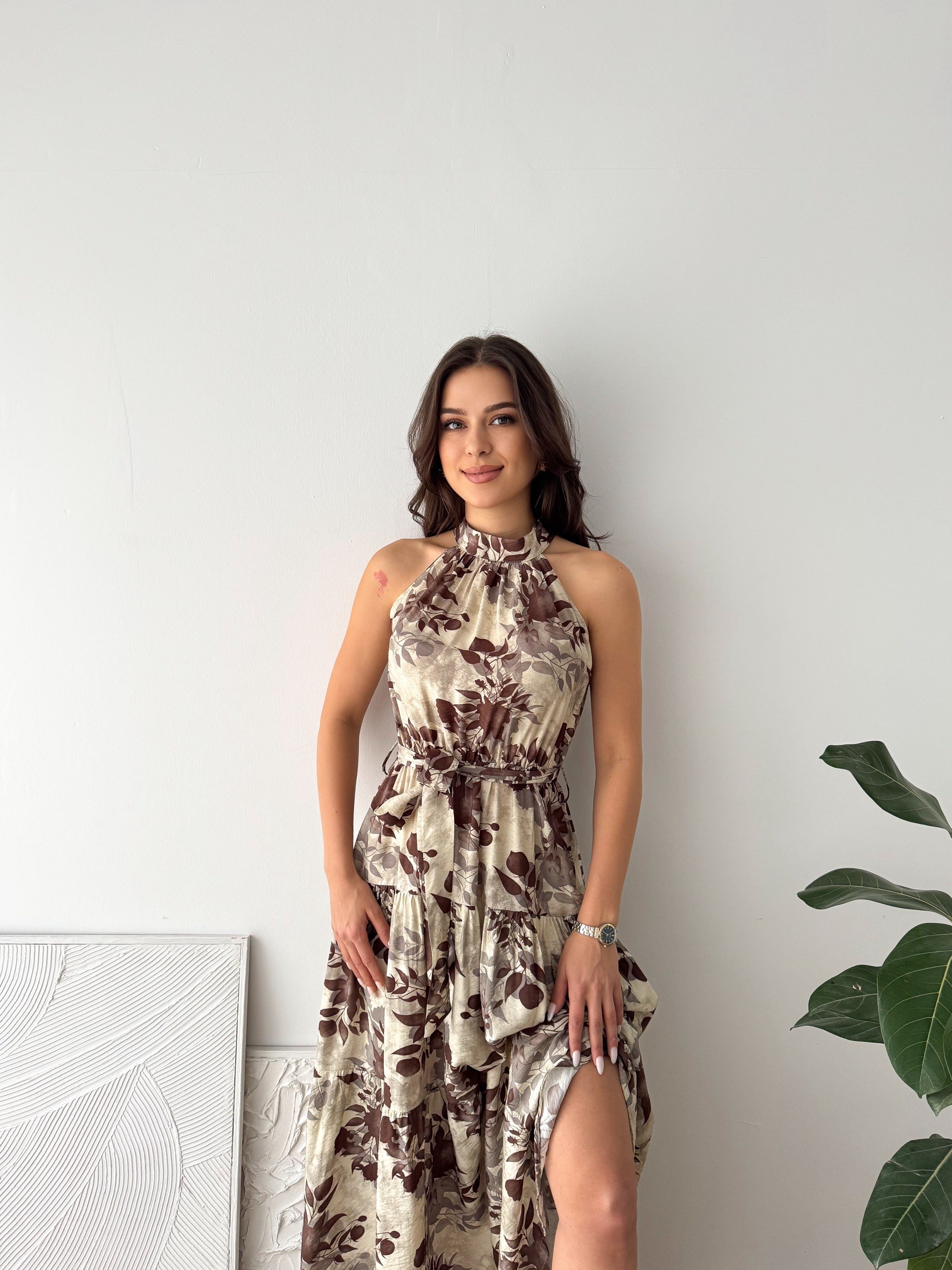 HALTER YAKA MODAL DESENLİ ELBİSE