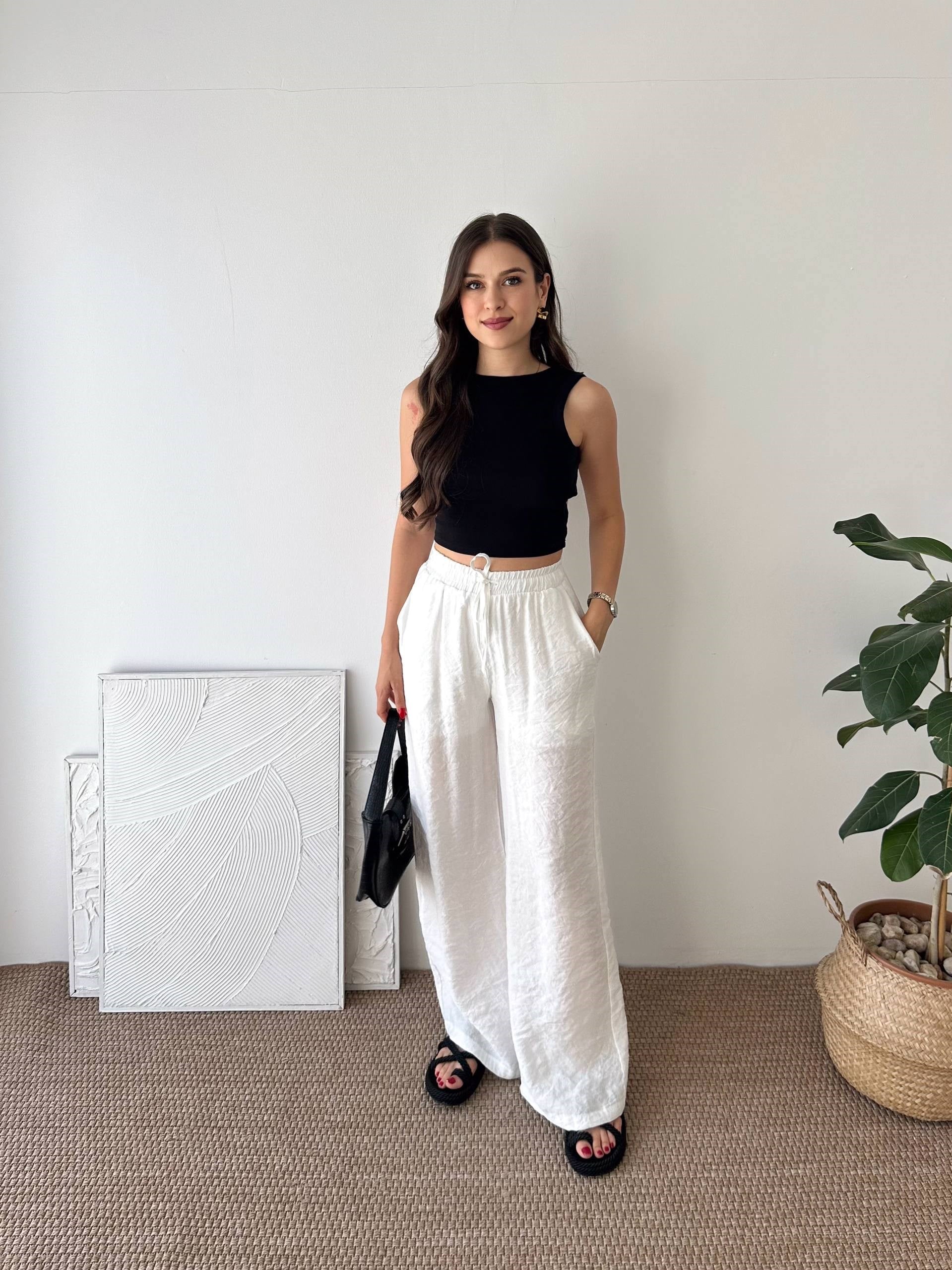 İÇİ ASTARLI BEYAZ PANTALON