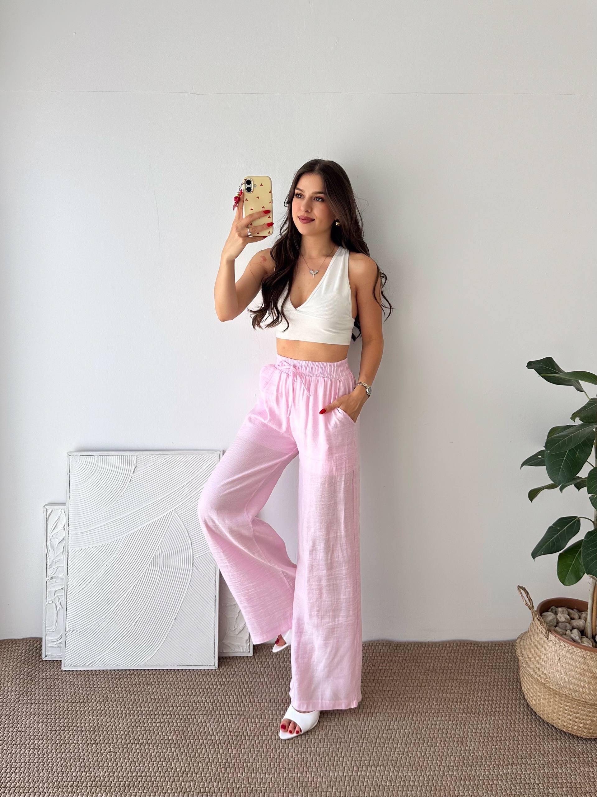 İÇİ ASTARLI PEMBE PANTALON
