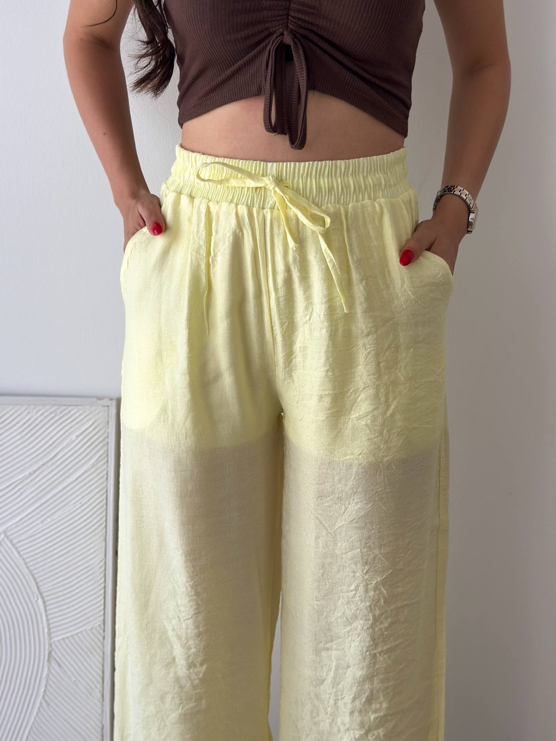 İÇİ ASTARLI SARI PANTALON
