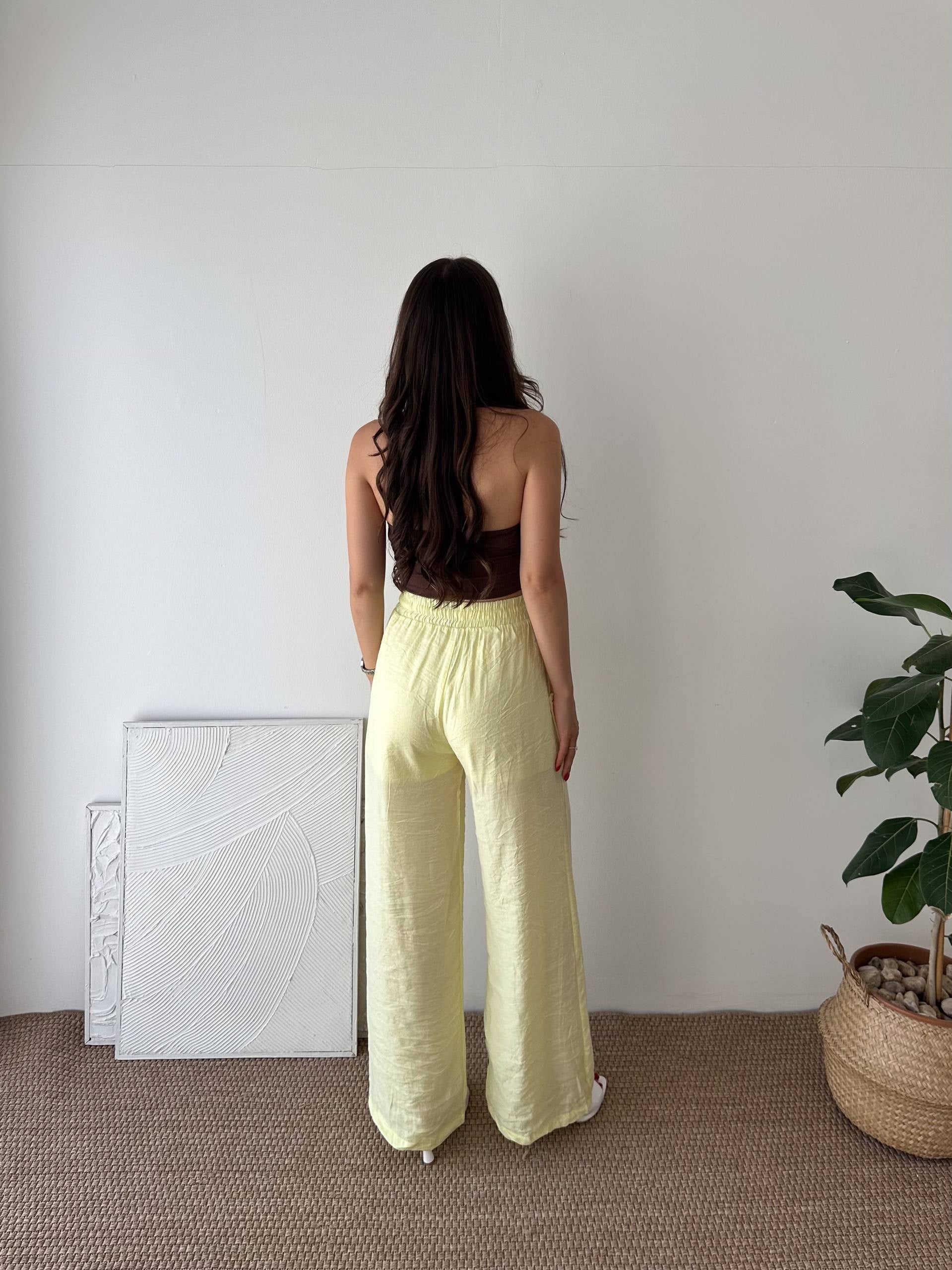 İÇİ ASTARLI SARI PANTALON