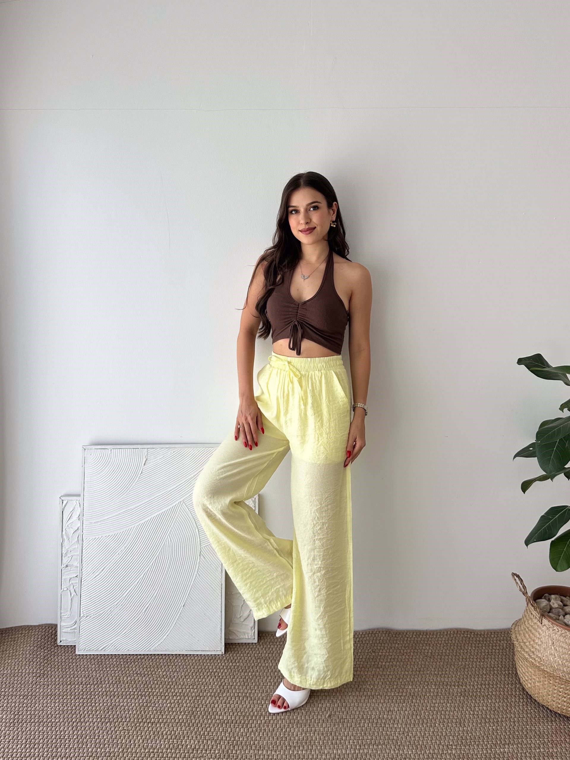 İÇİ ASTARLI SARI PANTALON