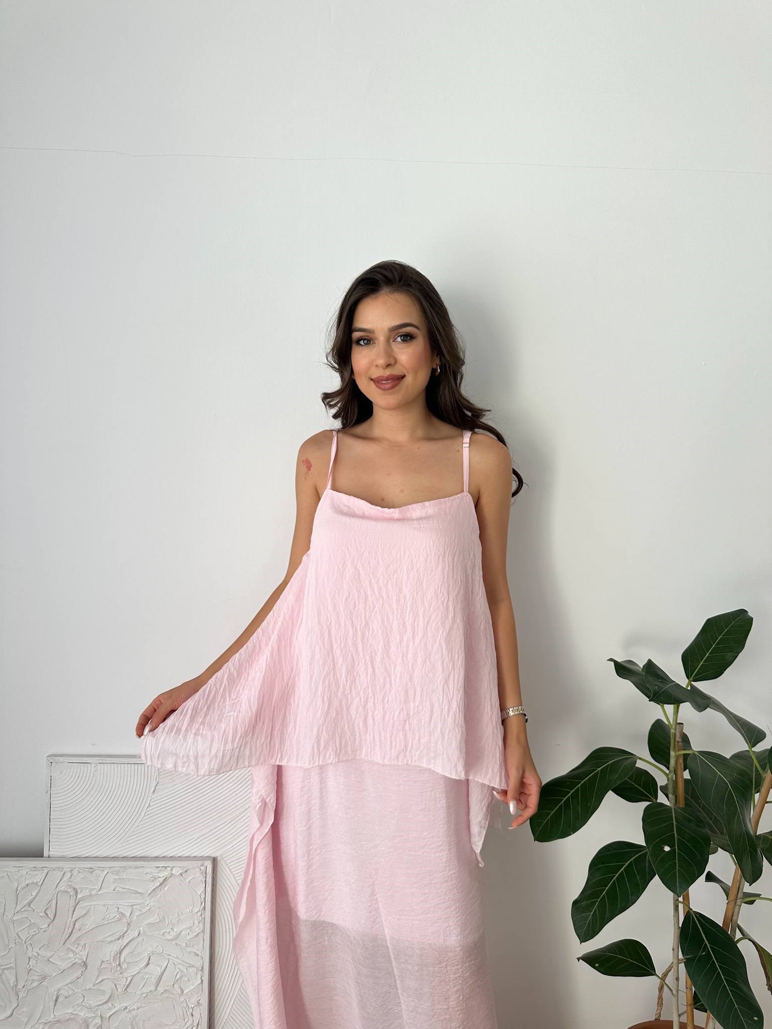 İP ASKILI PEMBE PETTY ELBİSE