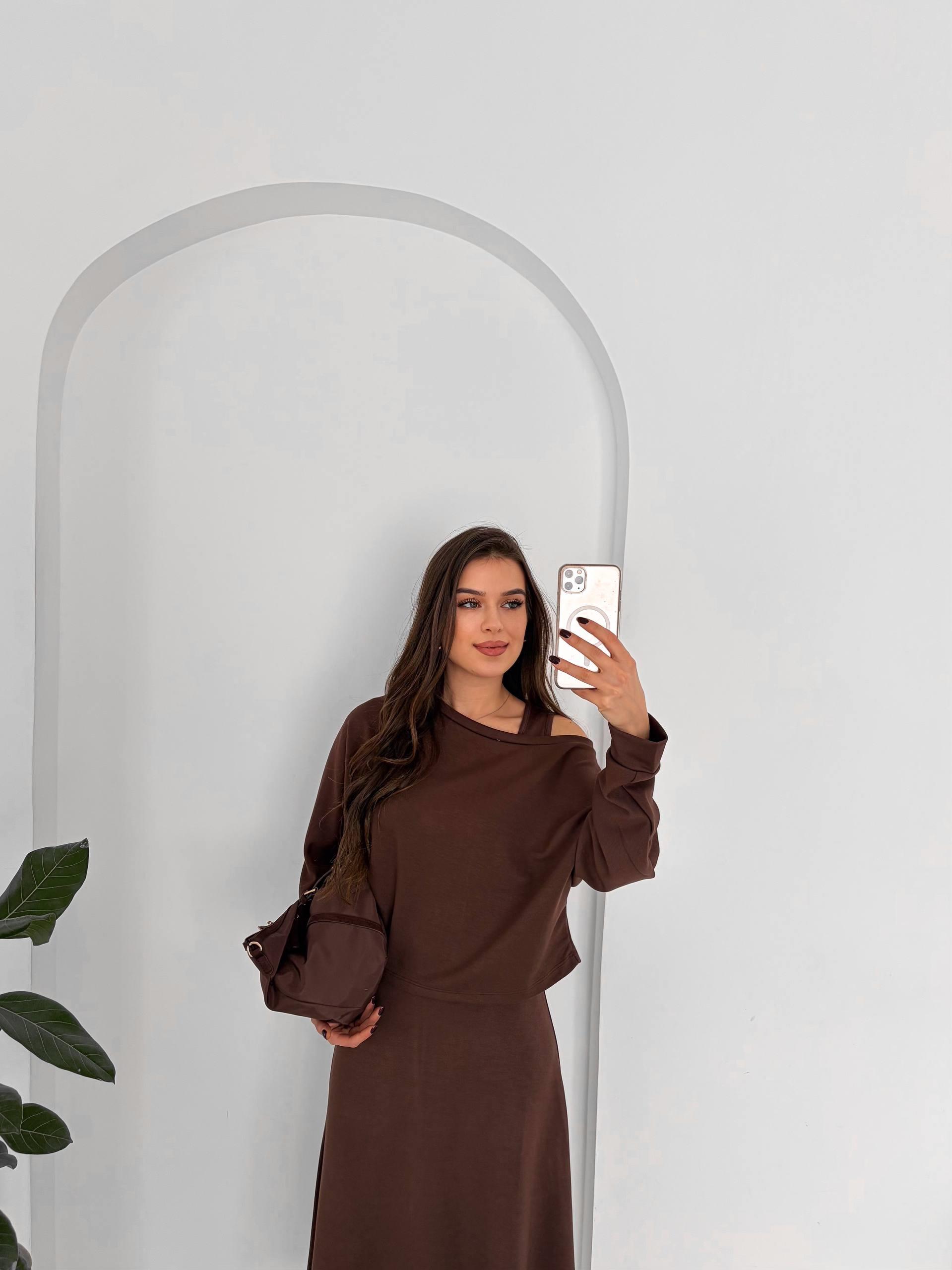 KAHVERENGİ KAYIKYAKA ELBİSE TAKIM