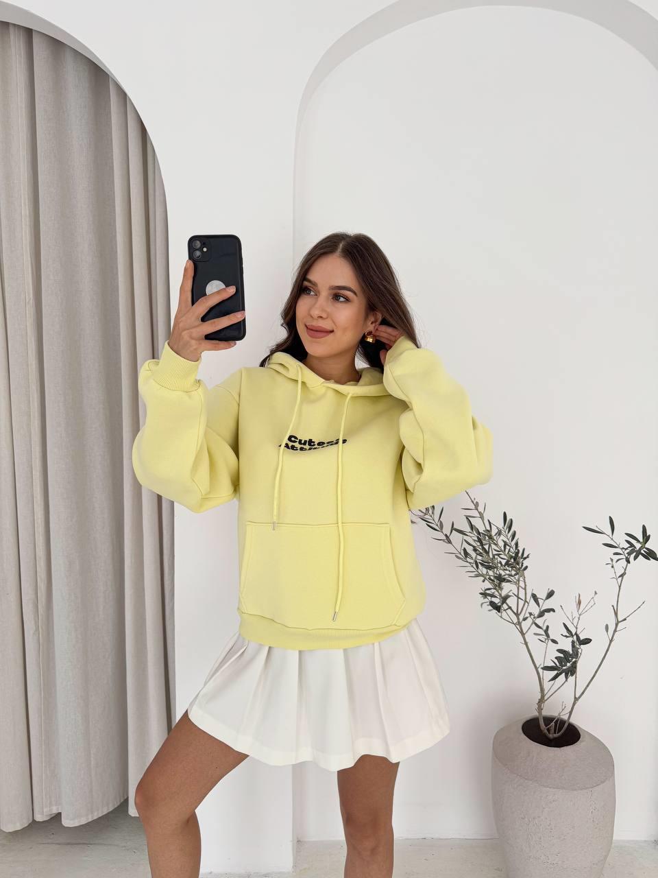 KAPŞONLU CUTEDT SARI SWEAT