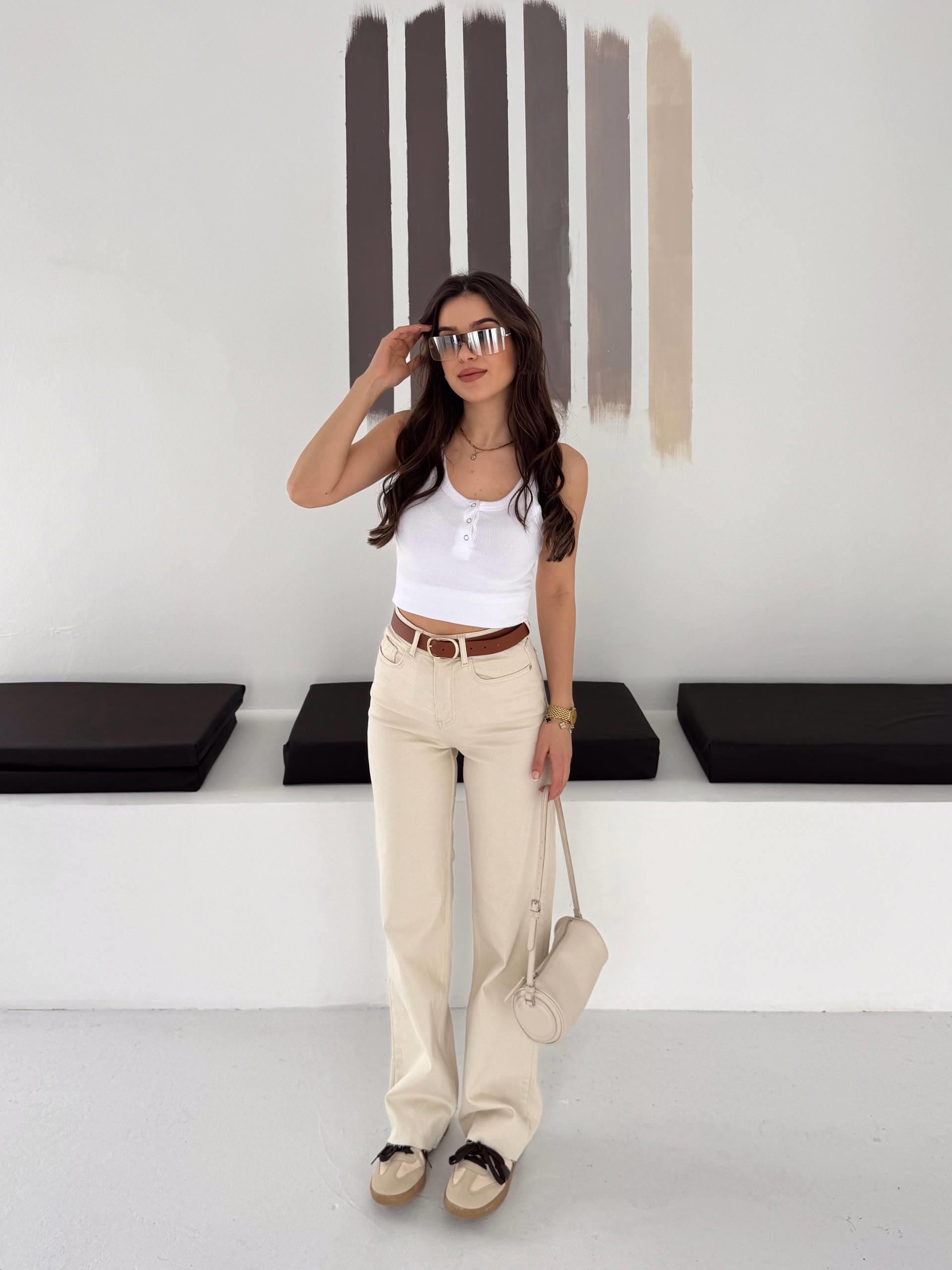 KEMERLİ KREM PANTALON