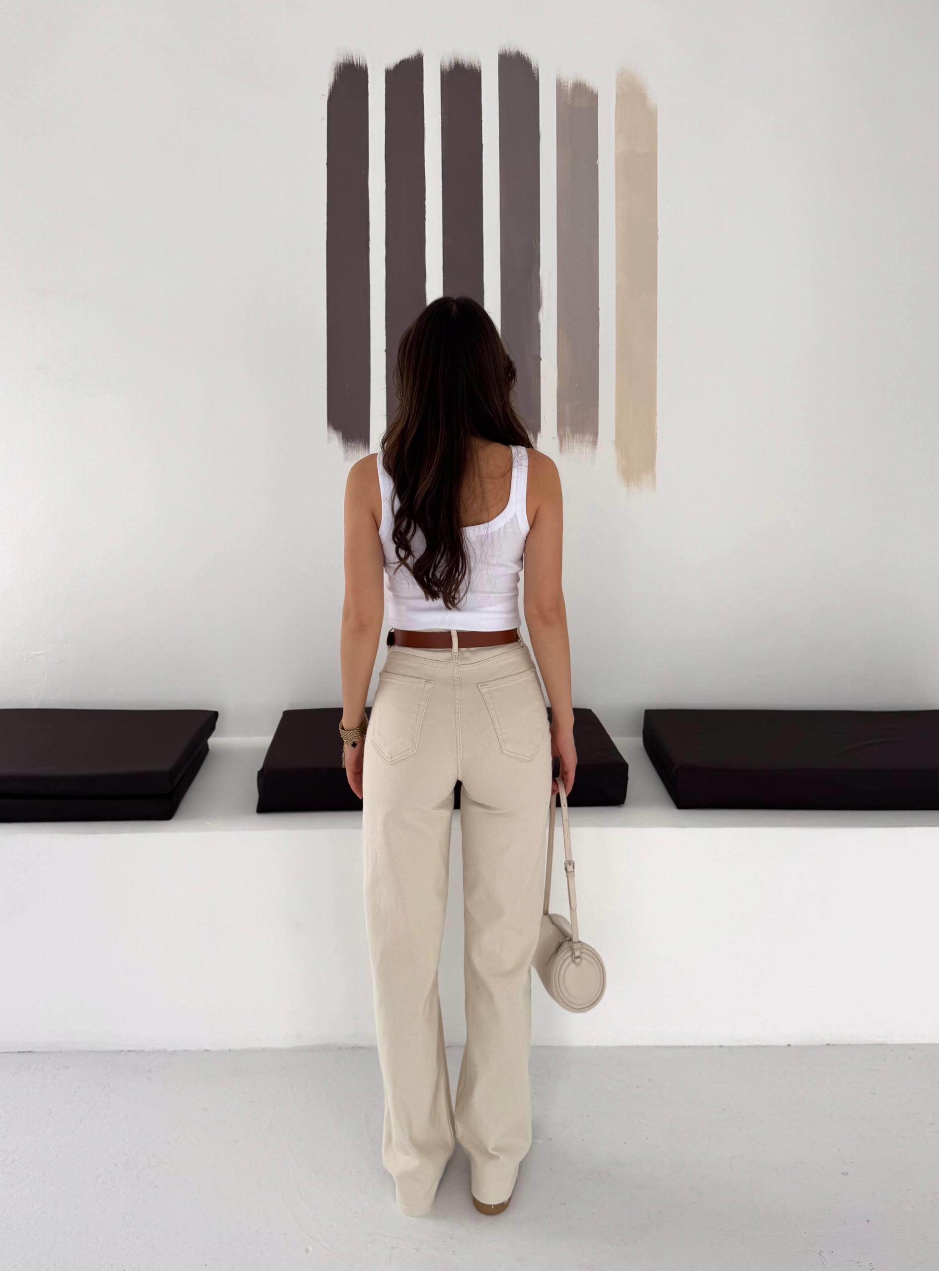 KEMERLİ KREM PANTALON