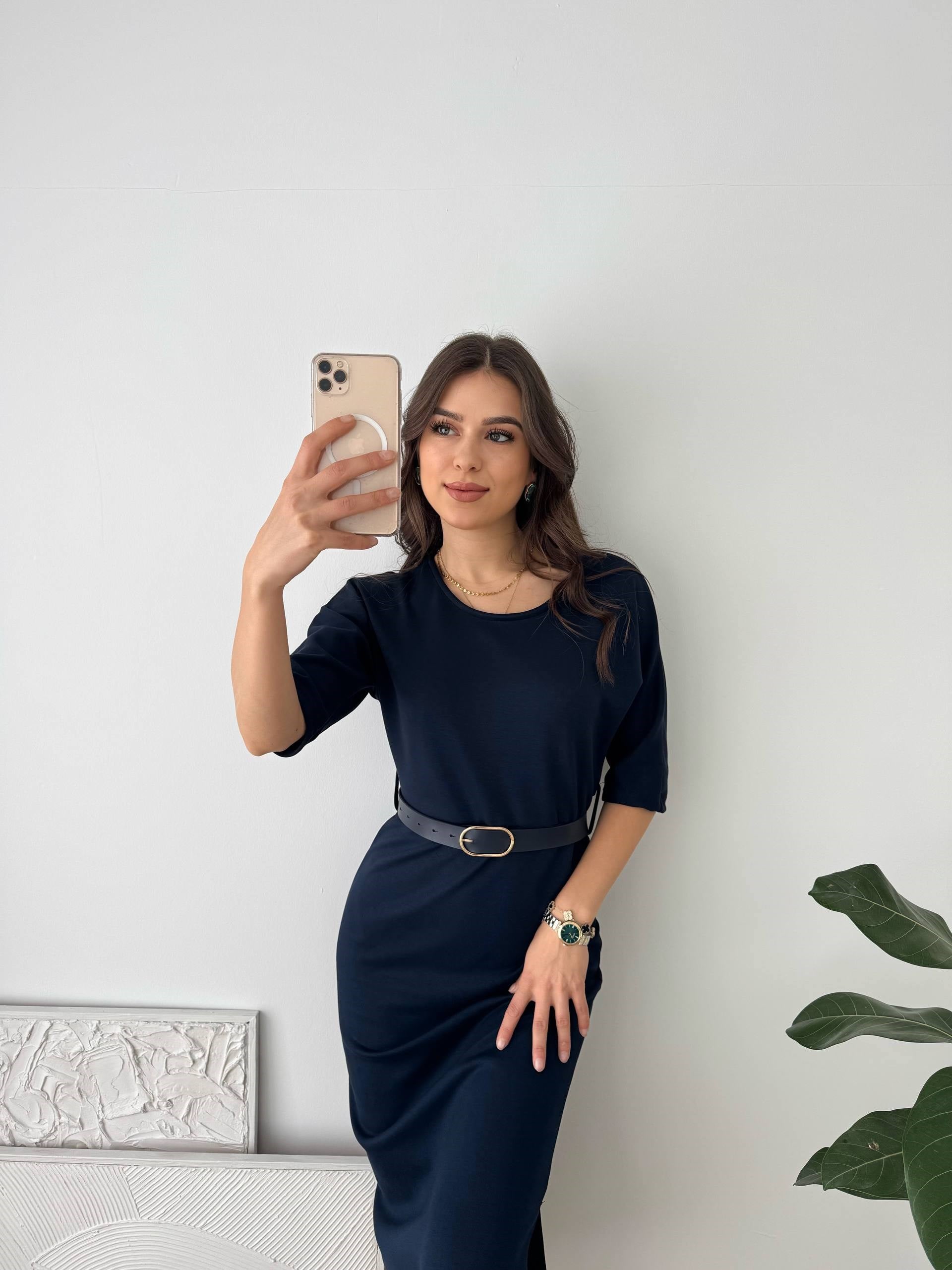 KEMERLİ MODAL LACİVERT ELBİSE
