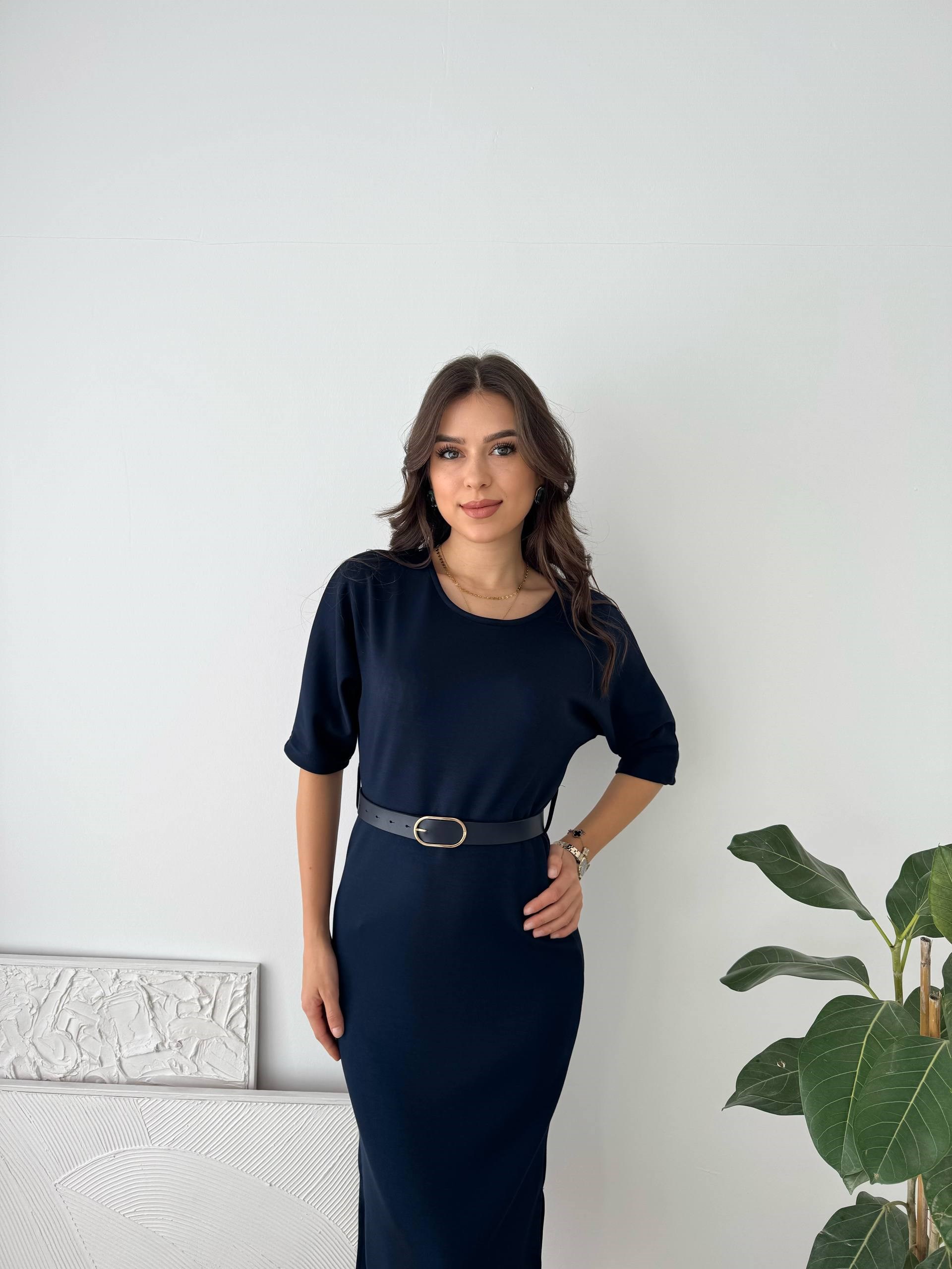 KEMERLİ MODAL LACİVERT ELBİSE