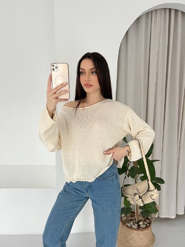 KREM TRİKO BLUZ