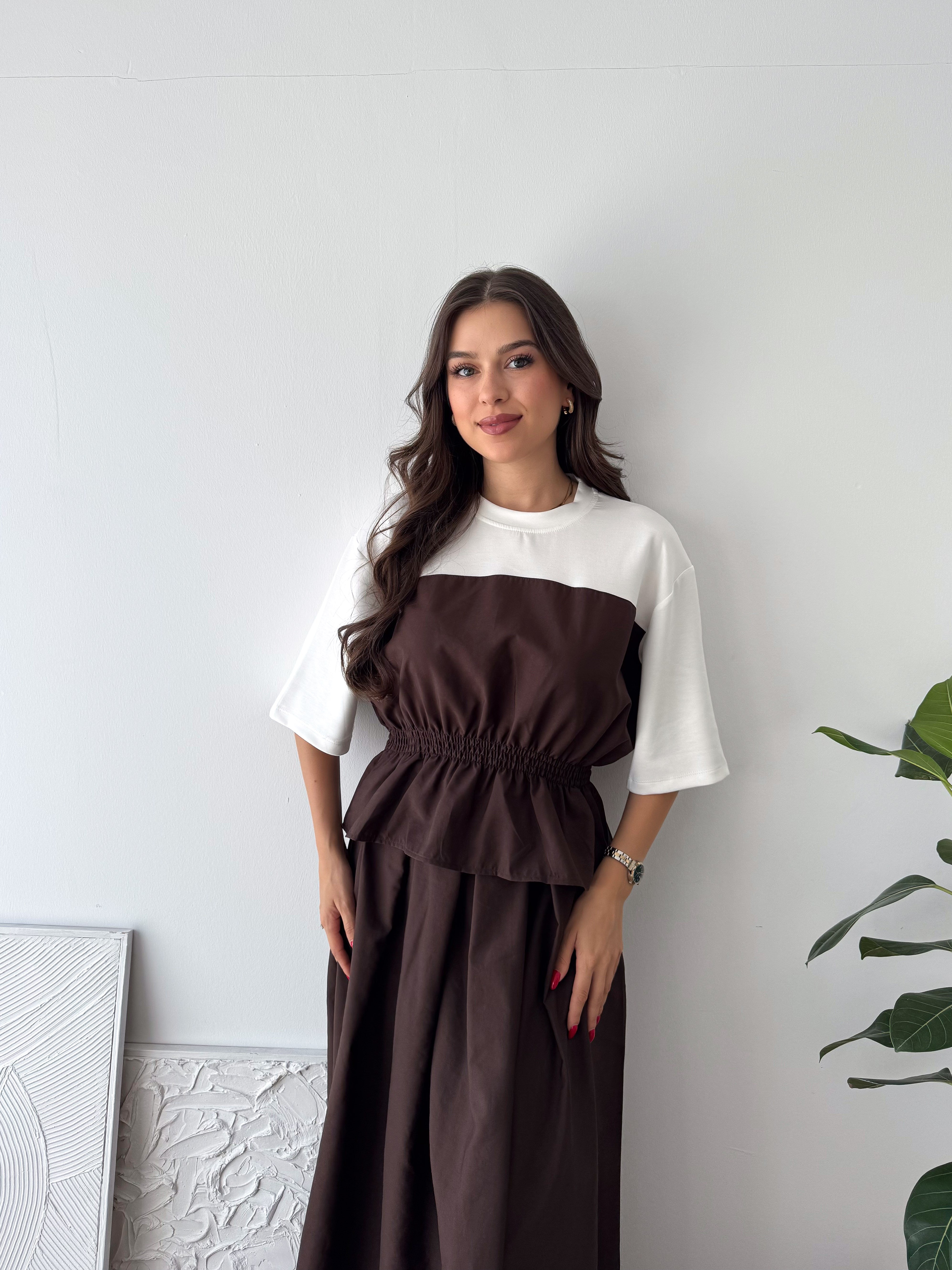 MODAL KUMAŞ KAHVERENGİ ETEKLİ TAKIM